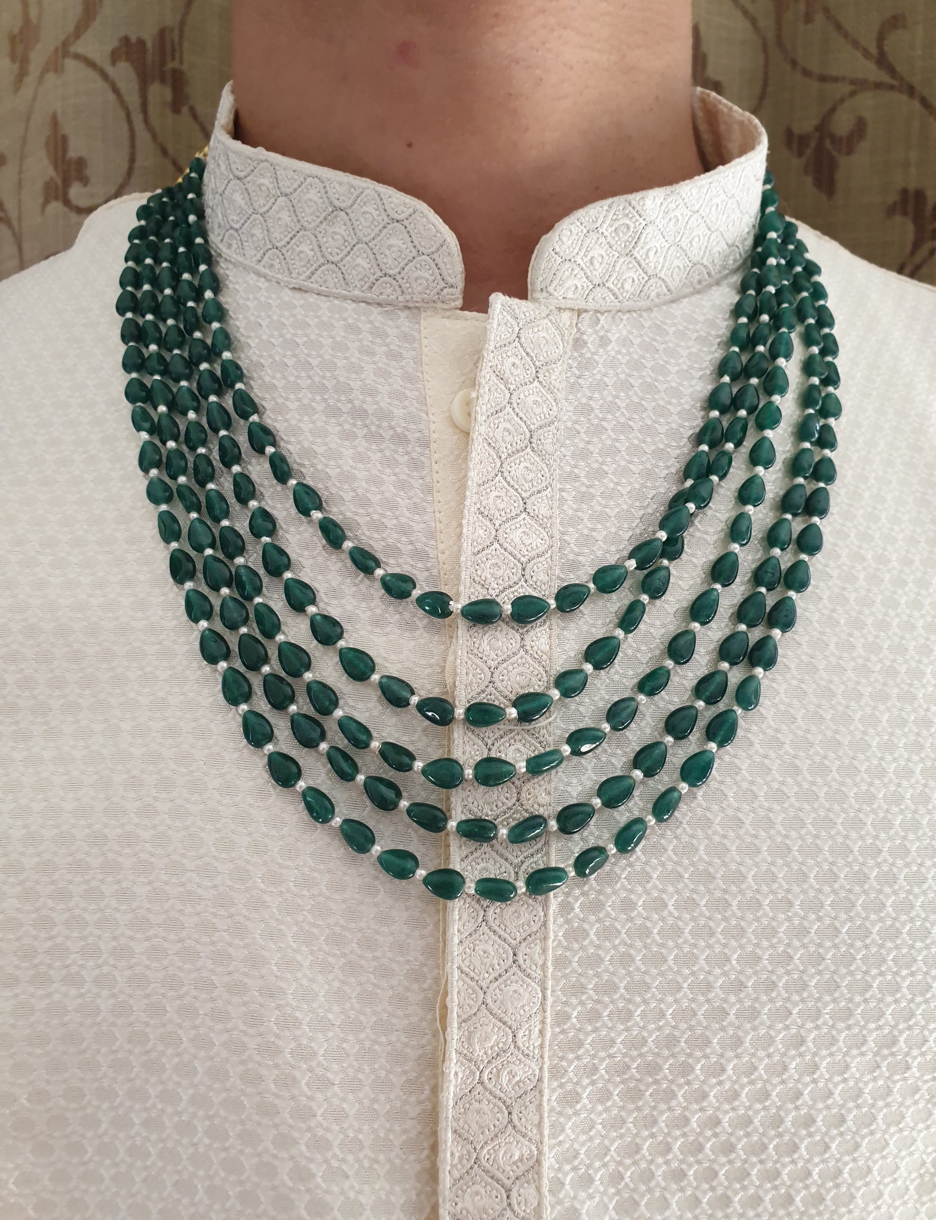 Green Drop Stone Five Layered Groom Necklace Set