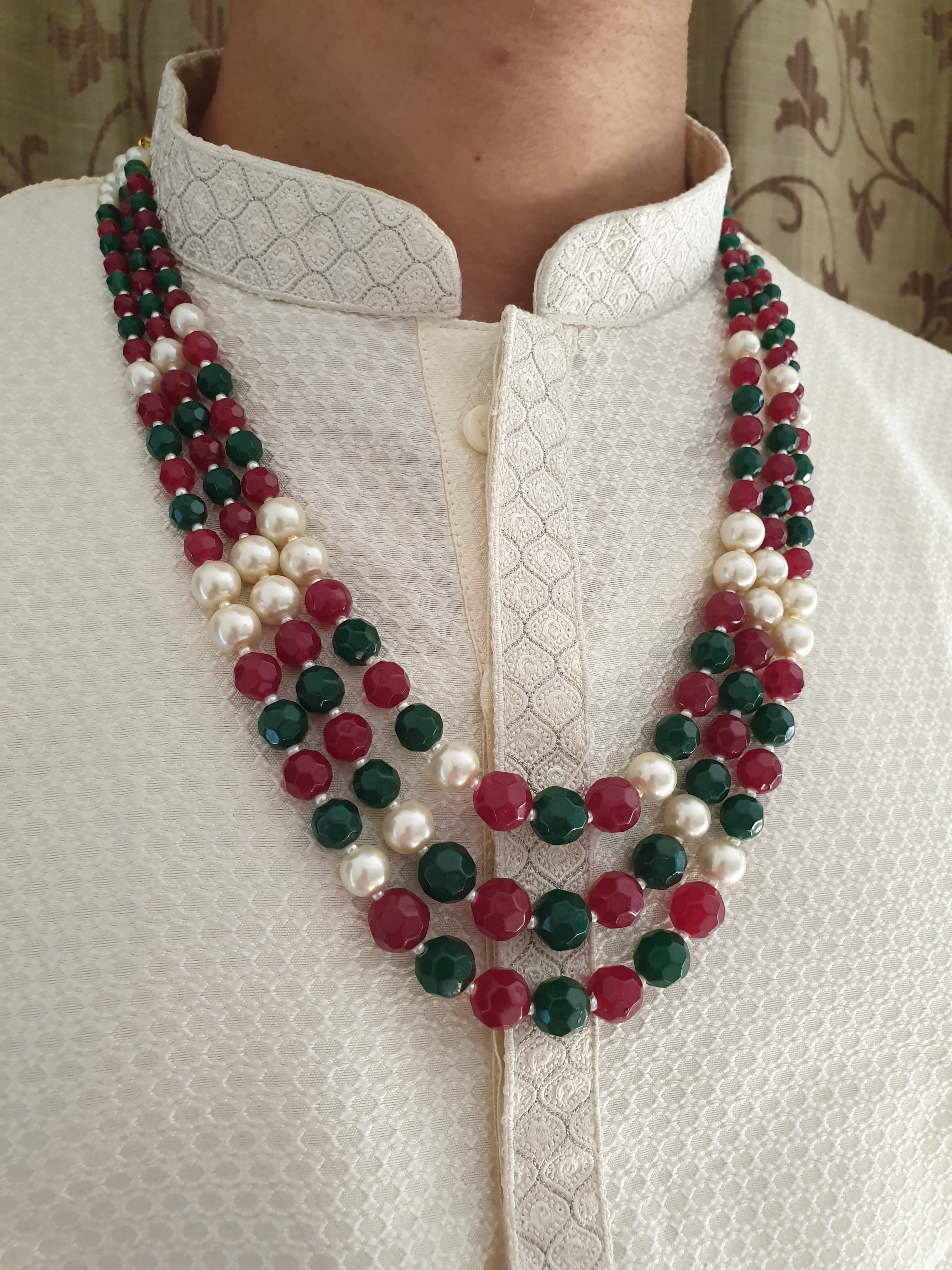 Multi Beads Three Layered Groom Necklace Set