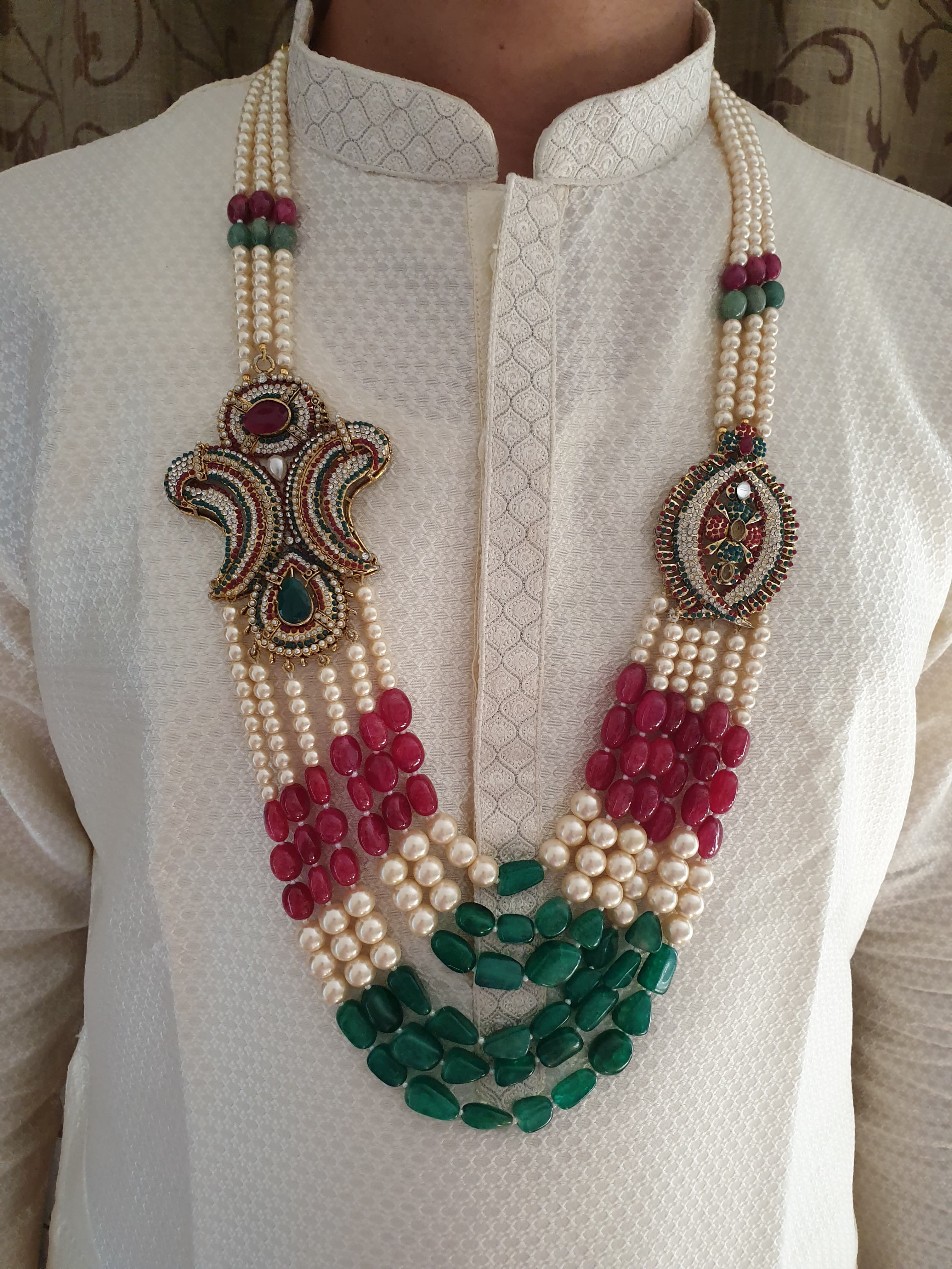 Jadau Multi Color Groom Sherwani Necklace