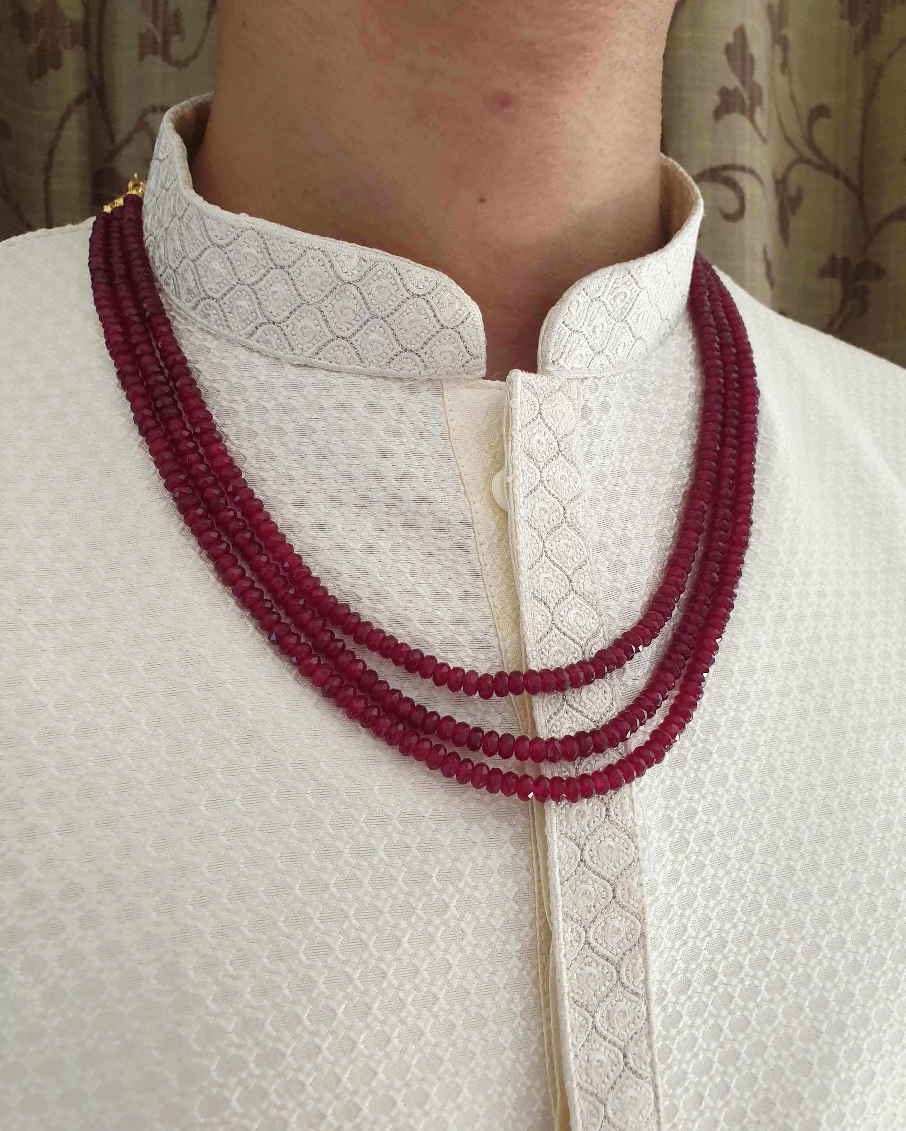 Ruby Red Stone Groom Necklace Set