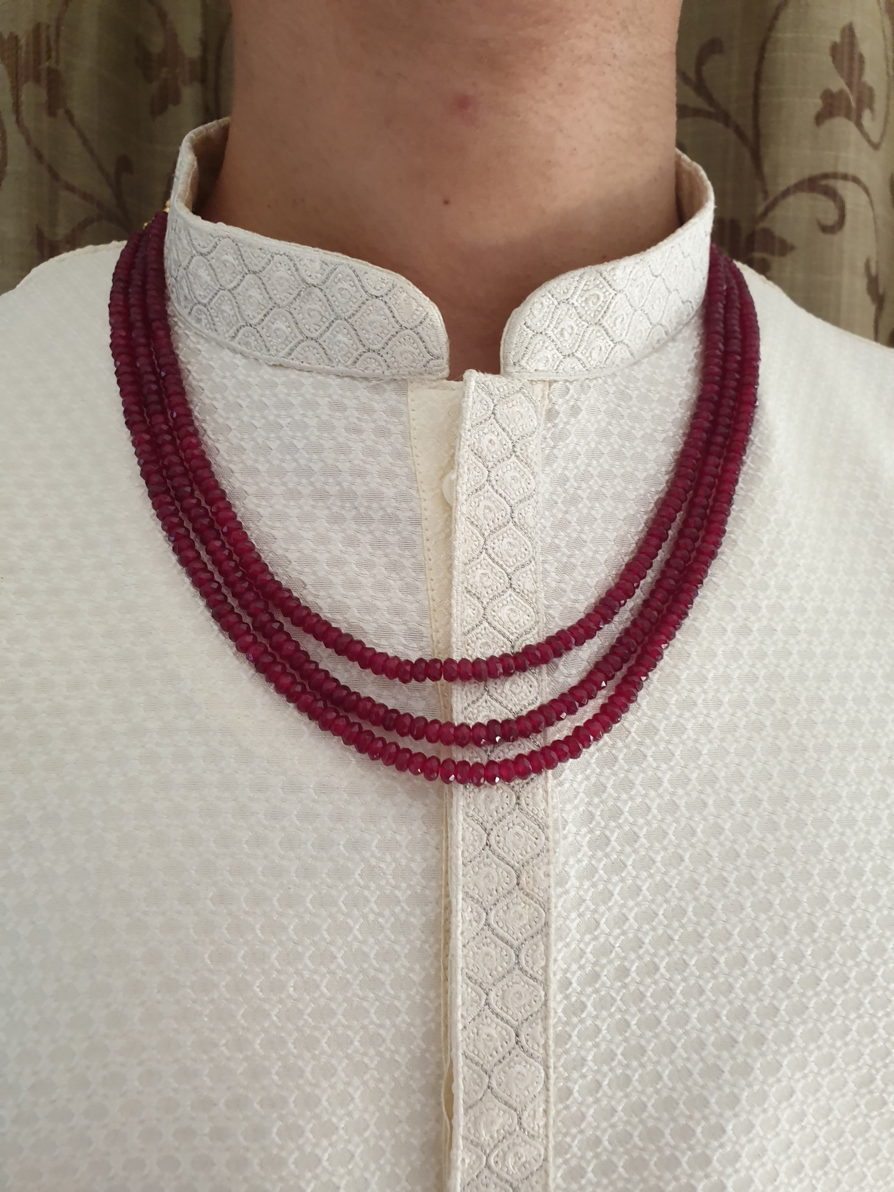 Ruby Red Stone Groom Necklace Set