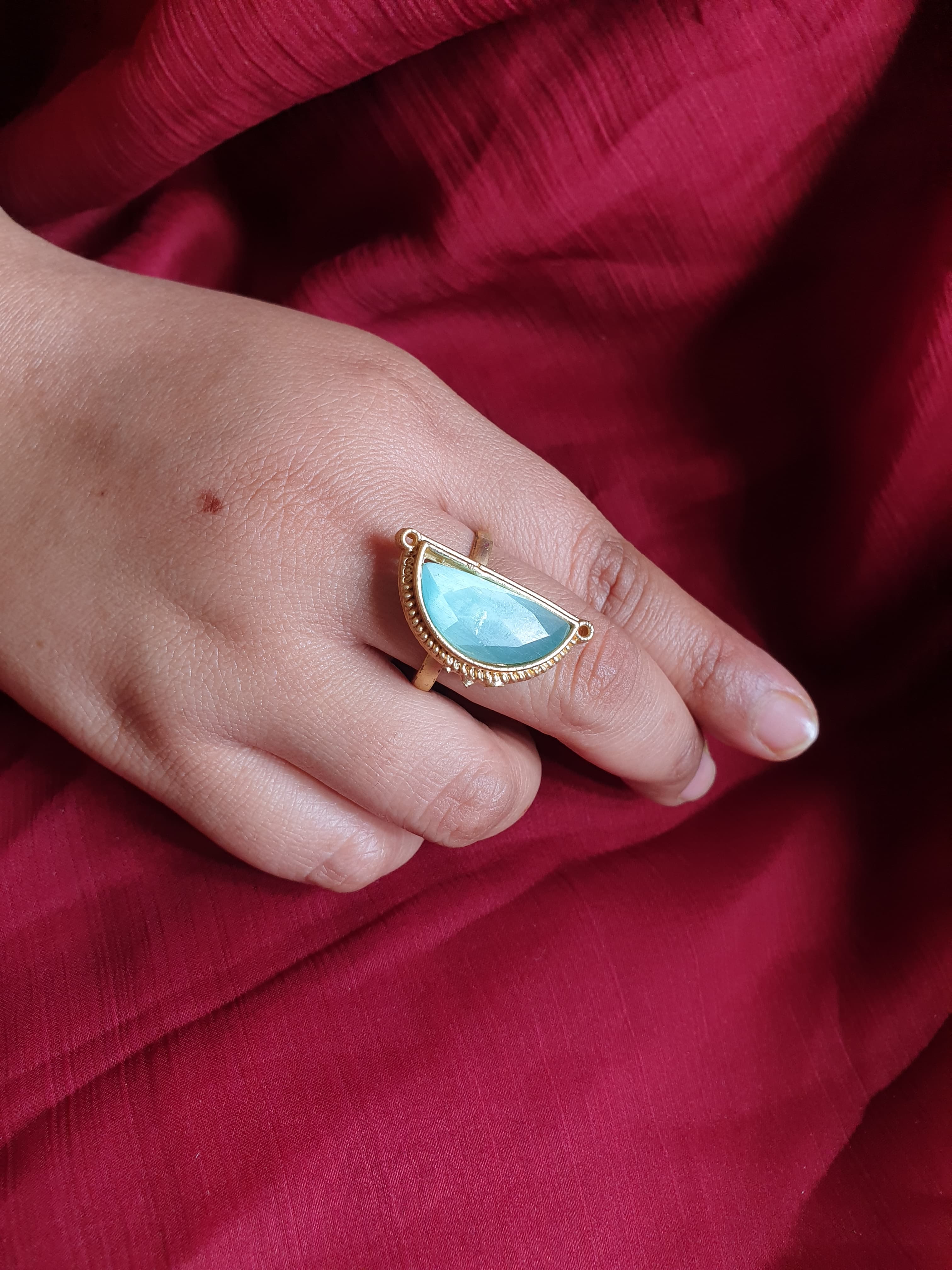Blue Stone Faceted Adjustable Ring