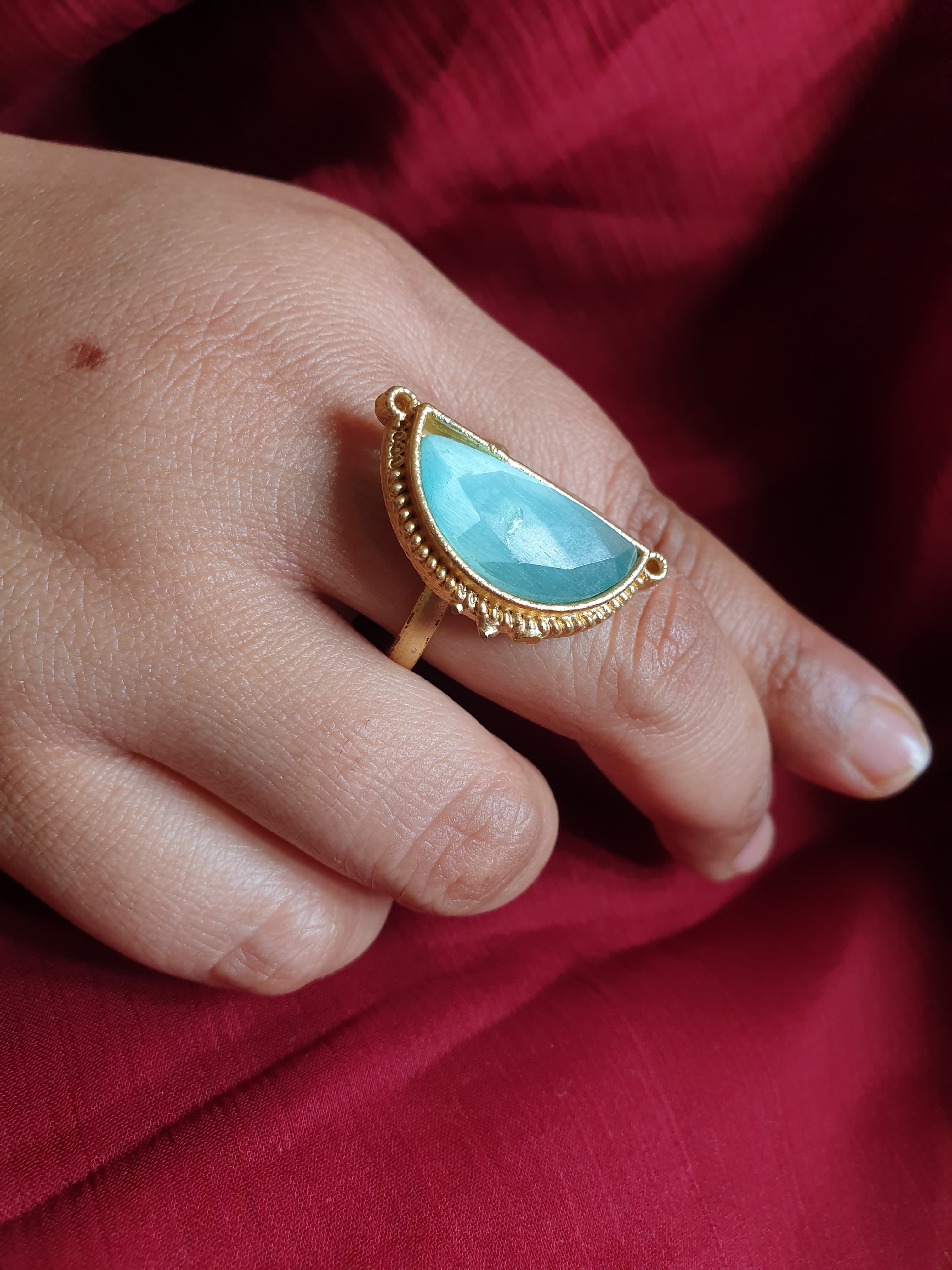 Blue Stone Faceted Adjustable Ring