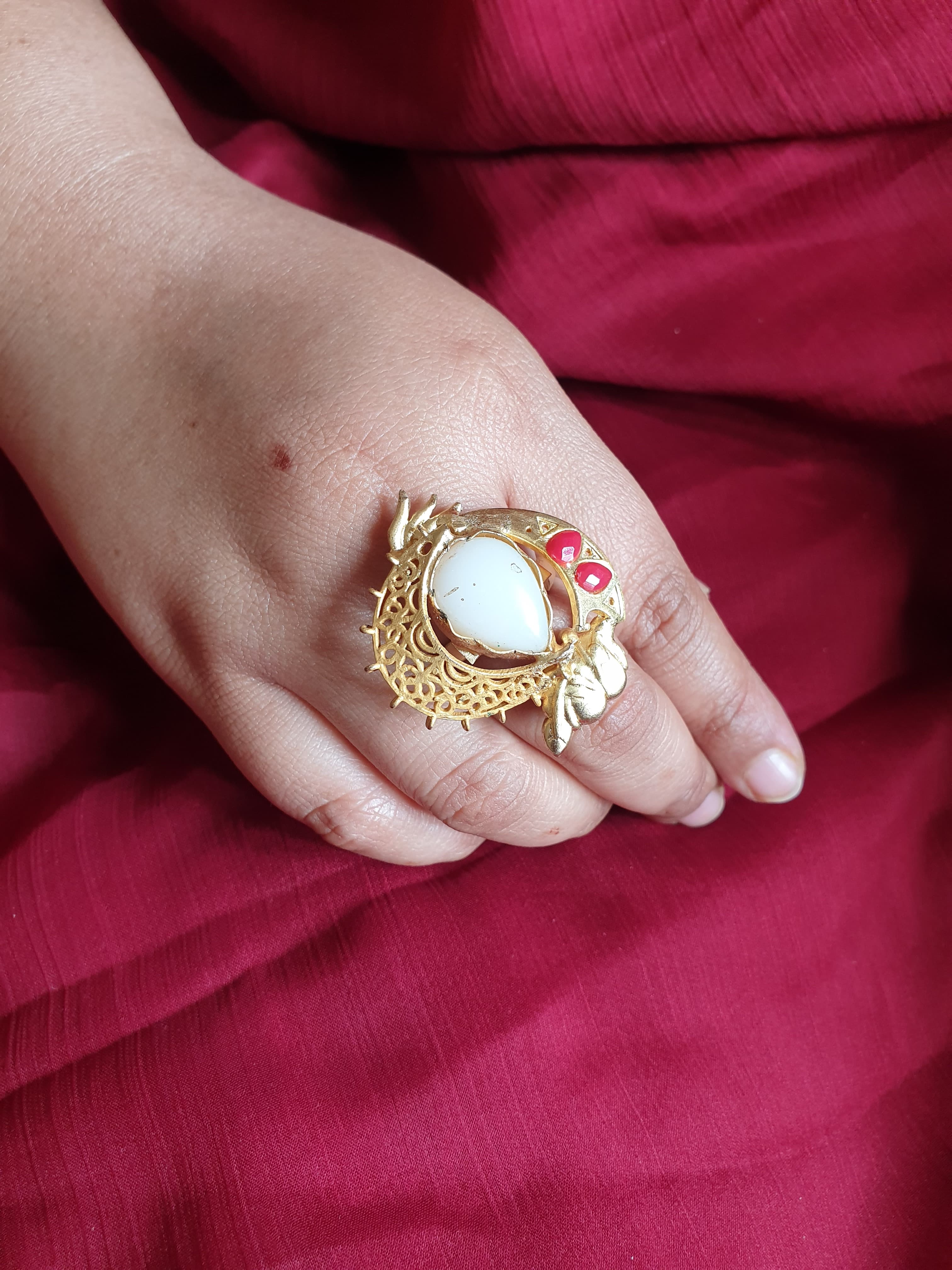 Designer Gold Tone Adjustable Stone Ring