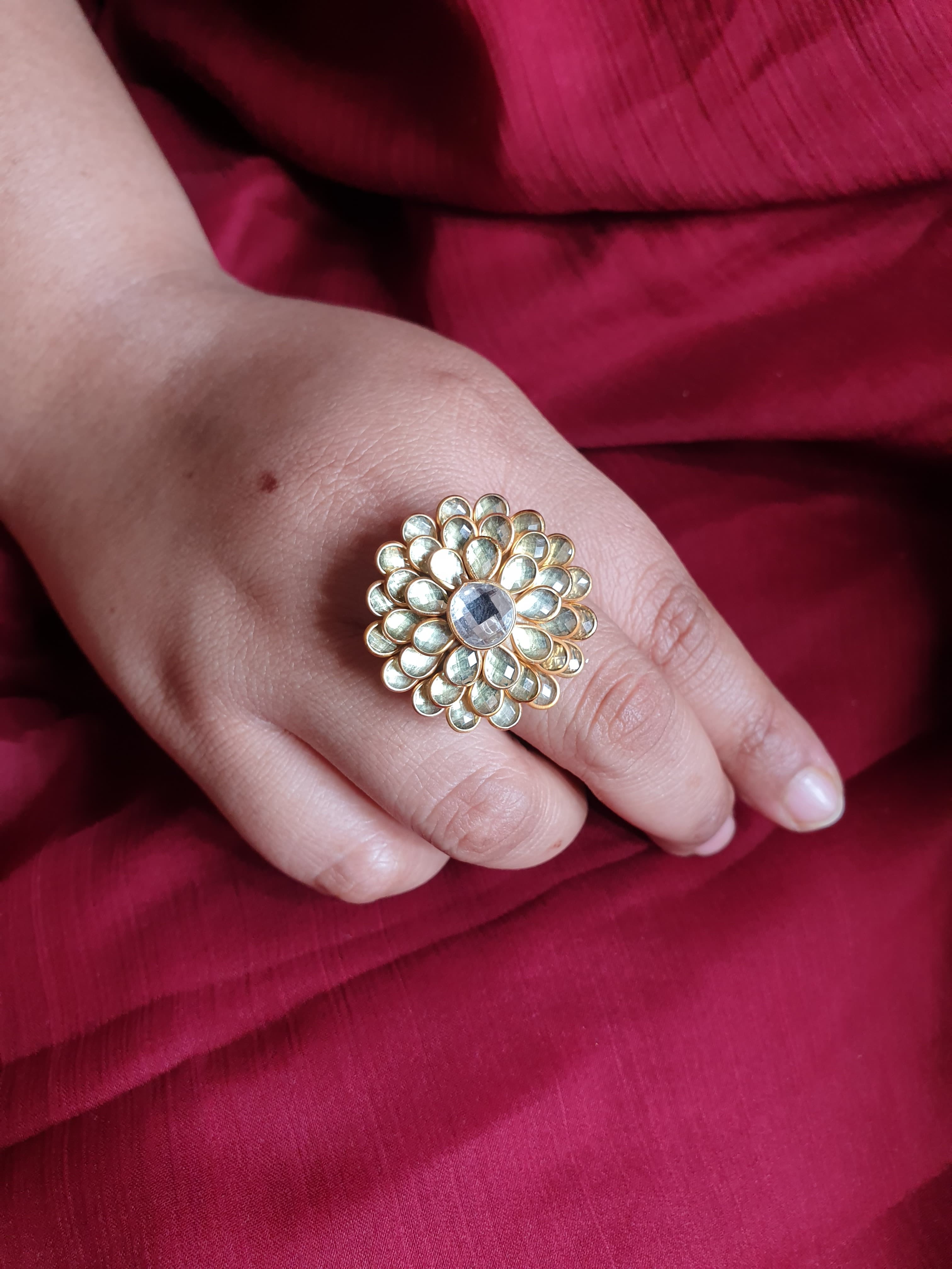 Floral White Stone Adjustable Ring