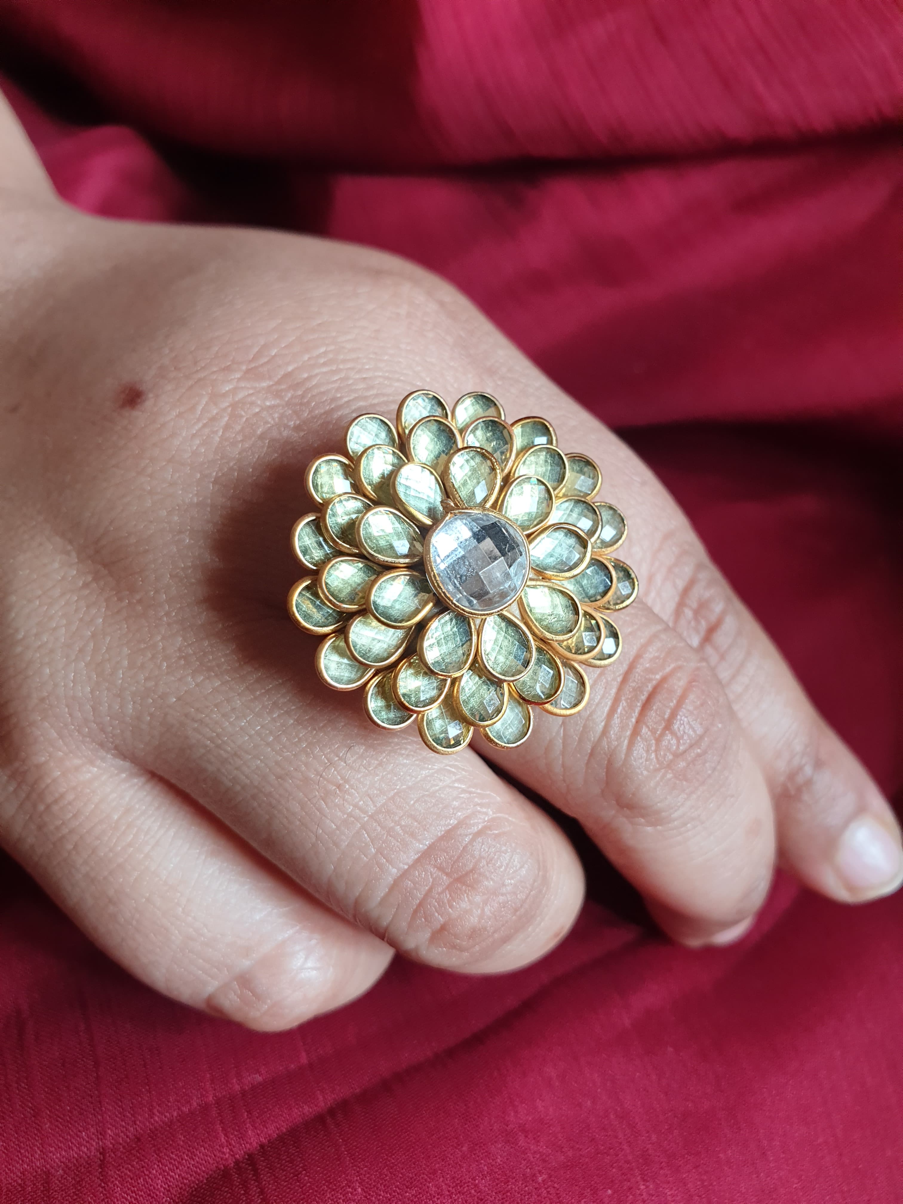 Floral White Stone Adjustable Ring