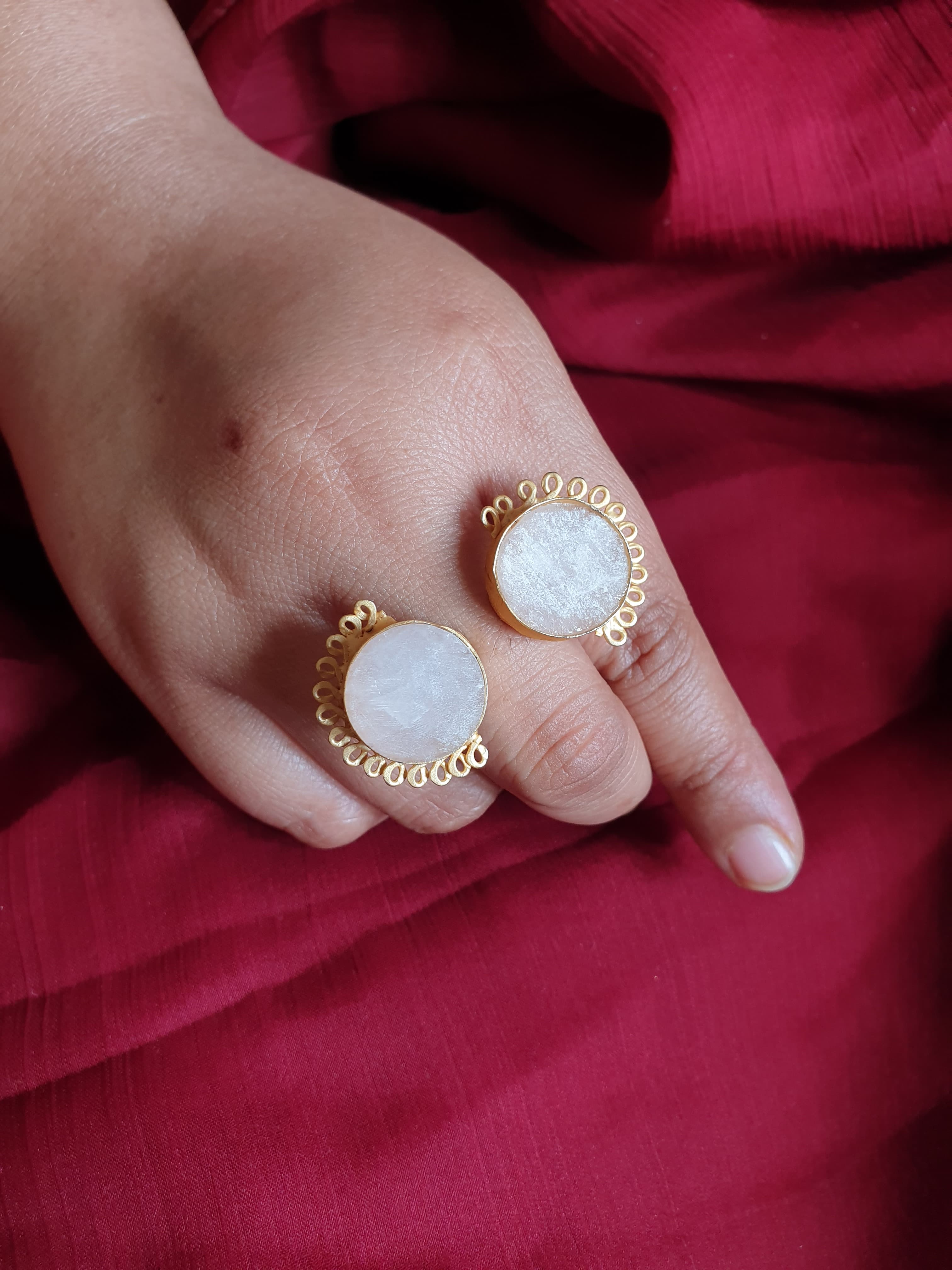 White Stone Adjustable Gold Ring