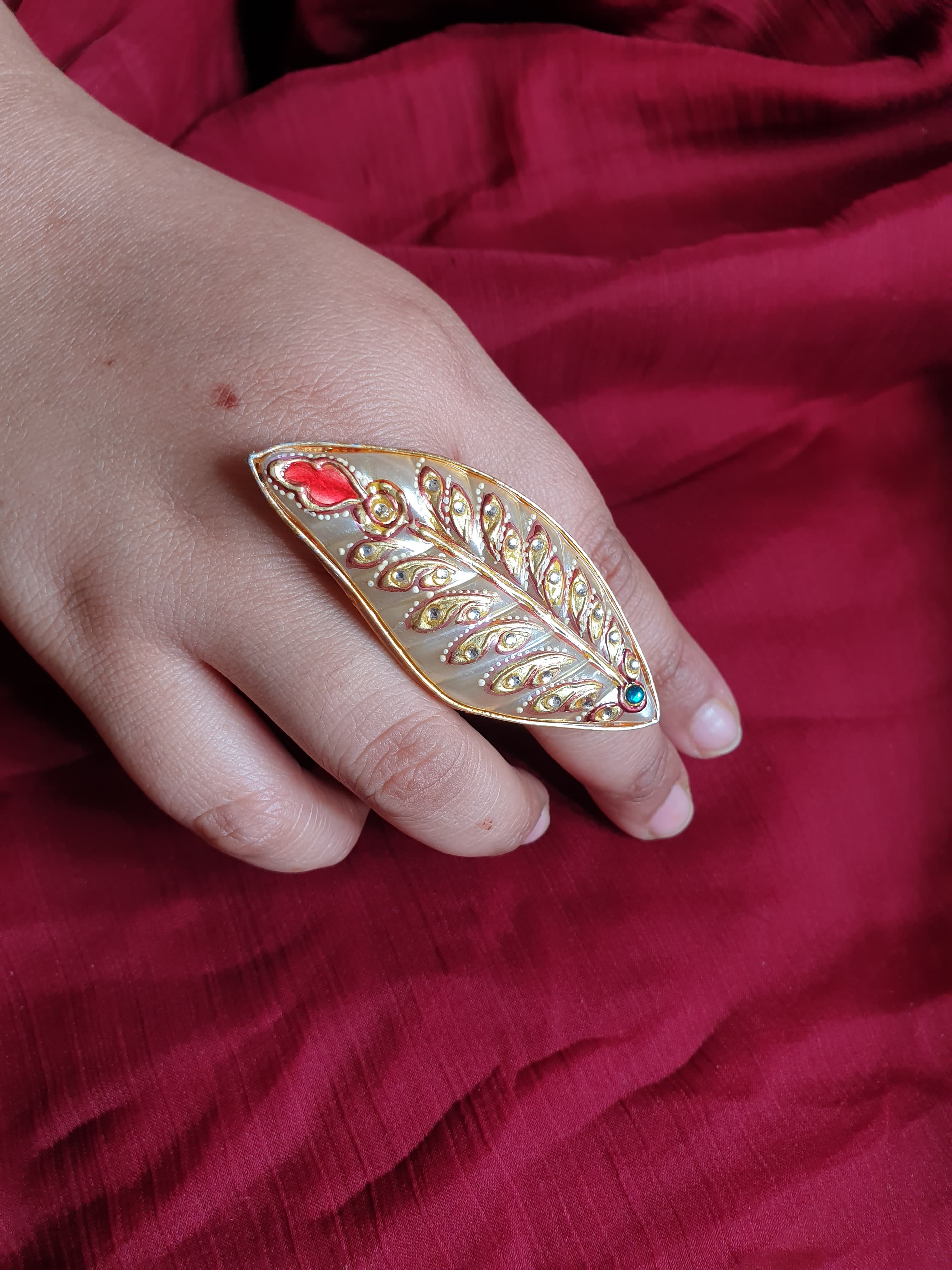 Leaf Handpainted Adjustable Ring