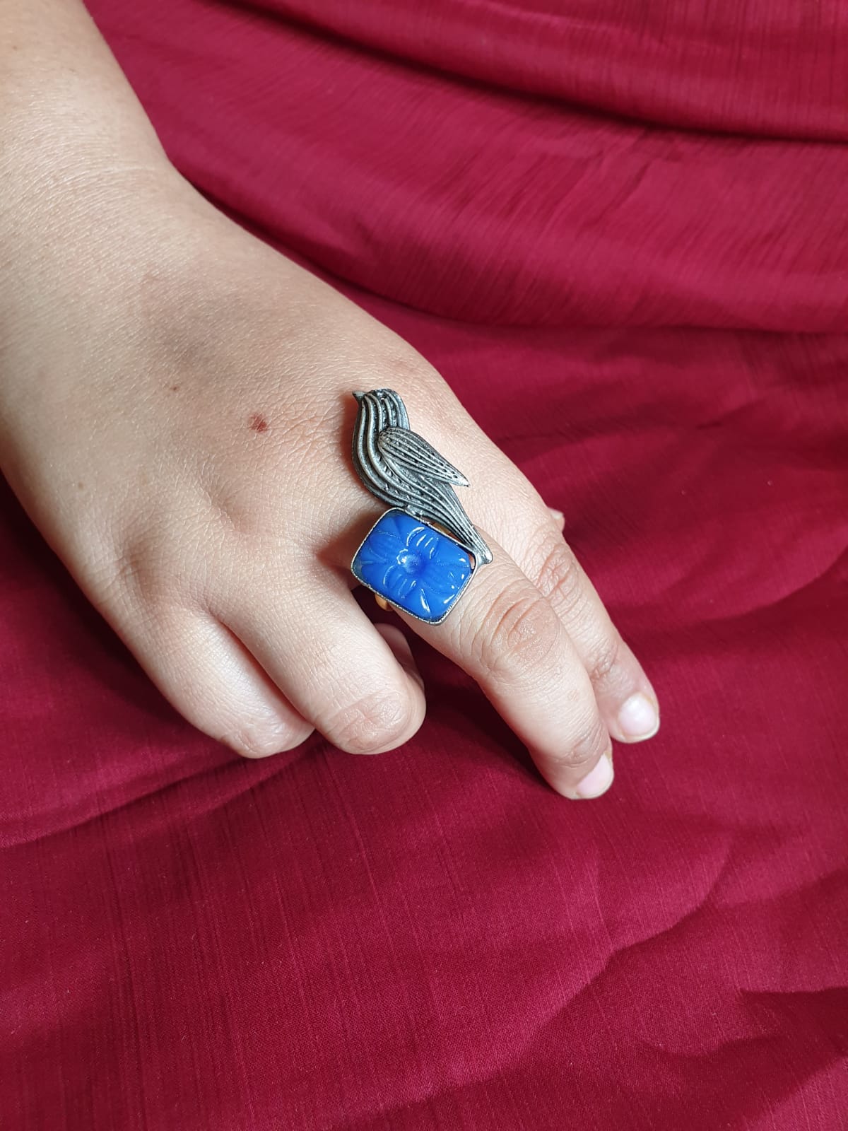 Bird Design Blue Stone Adjustable Ring