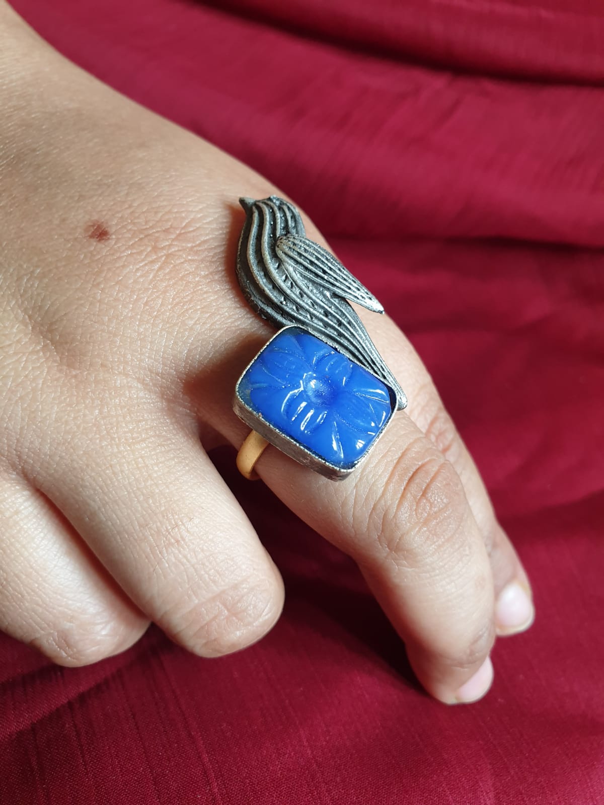 Bird Design Blue Stone Adjustable Ring