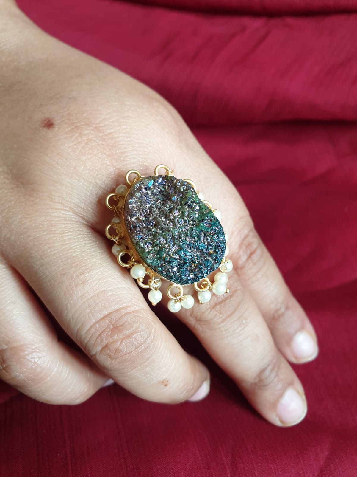 Adorable Hammered Stone Adjustable Ring