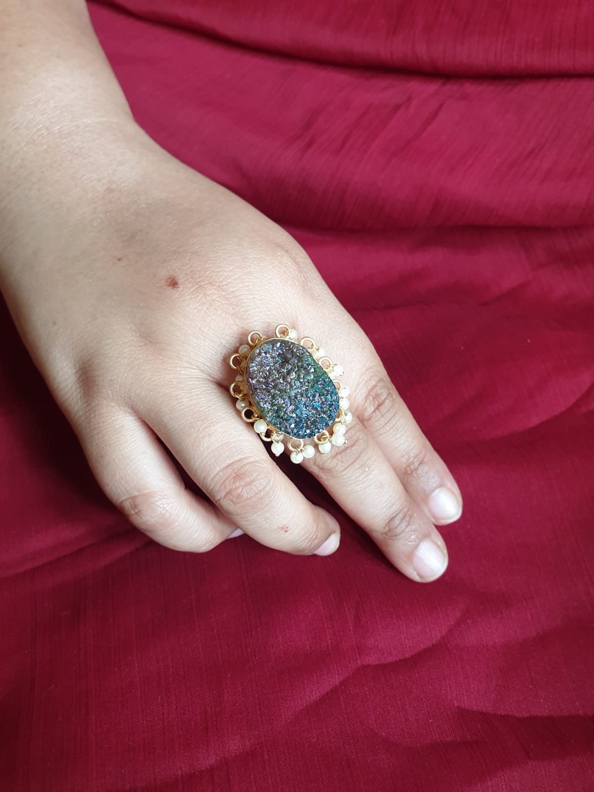 Adorable Hammered Stone Adjustable Ring