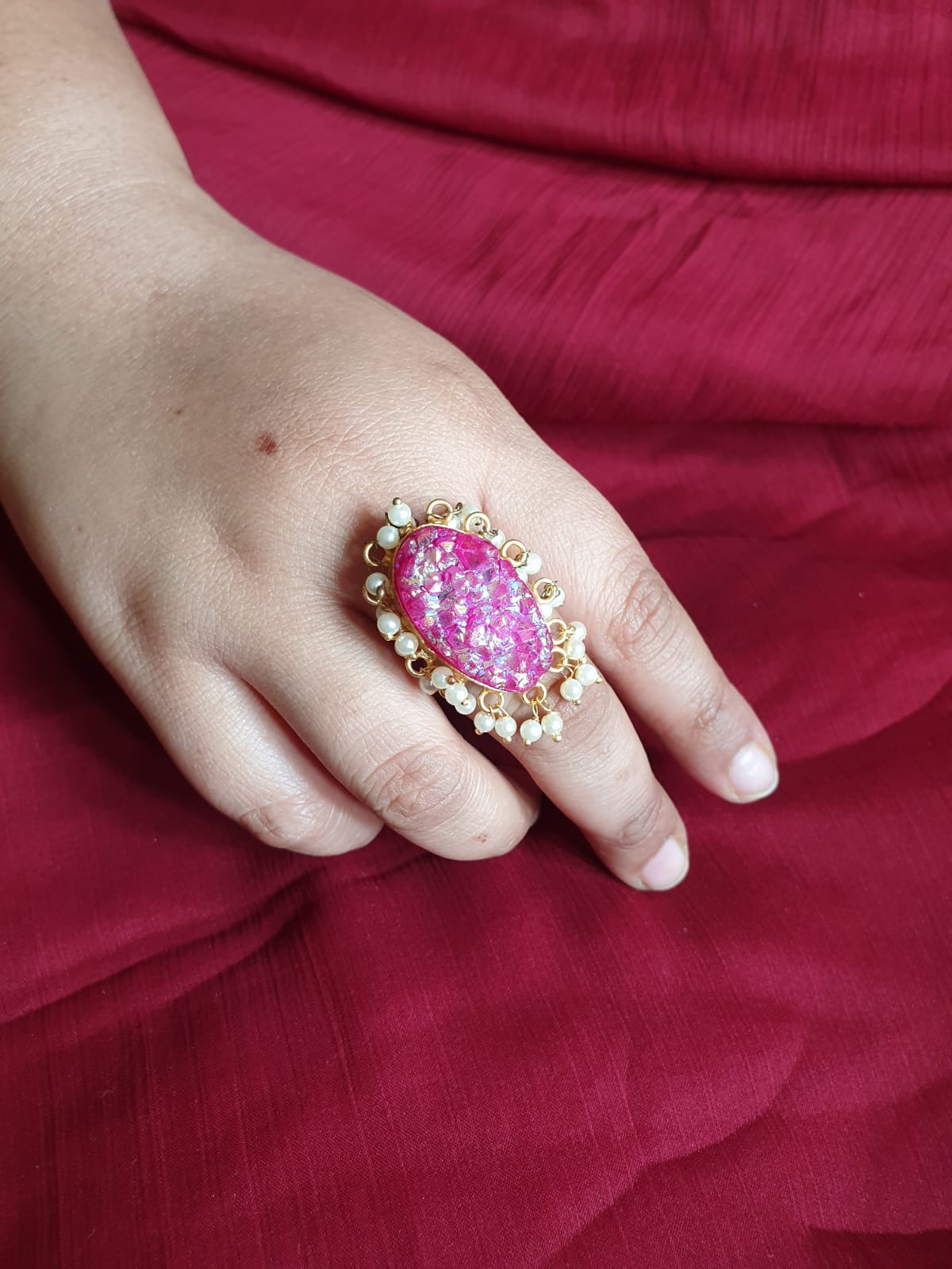 Pink Rainbow Shine Stone Adjustable Ring