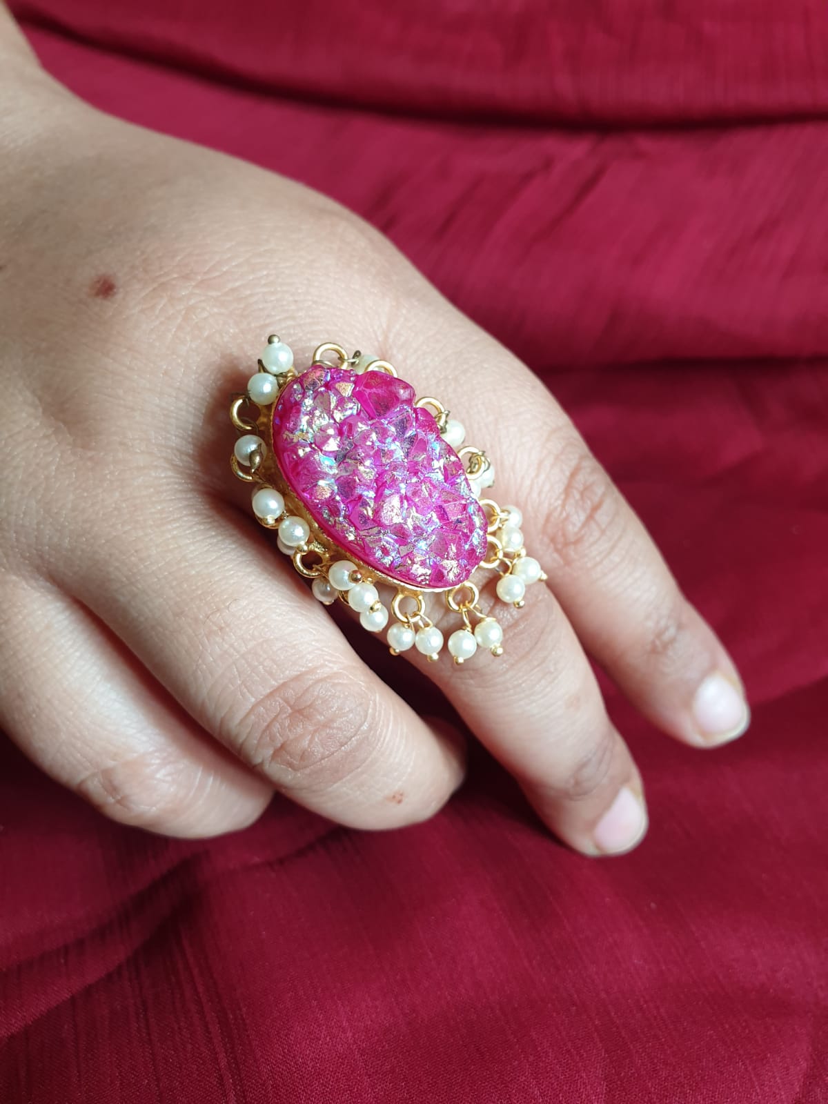 Pink Rainbow Shine Stone Adjustable Ring