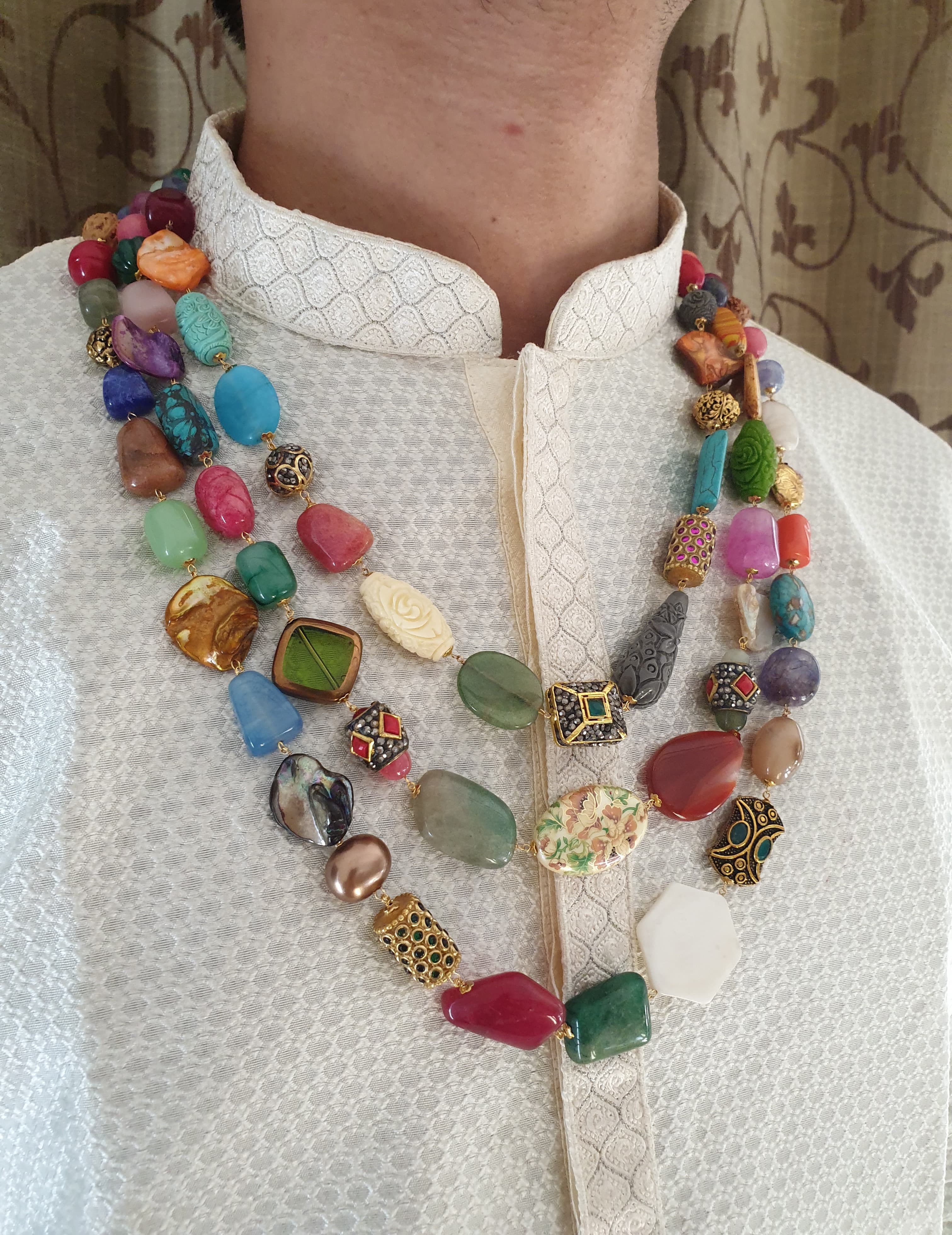 Multi Stone Beaded Groom Jewellery Set