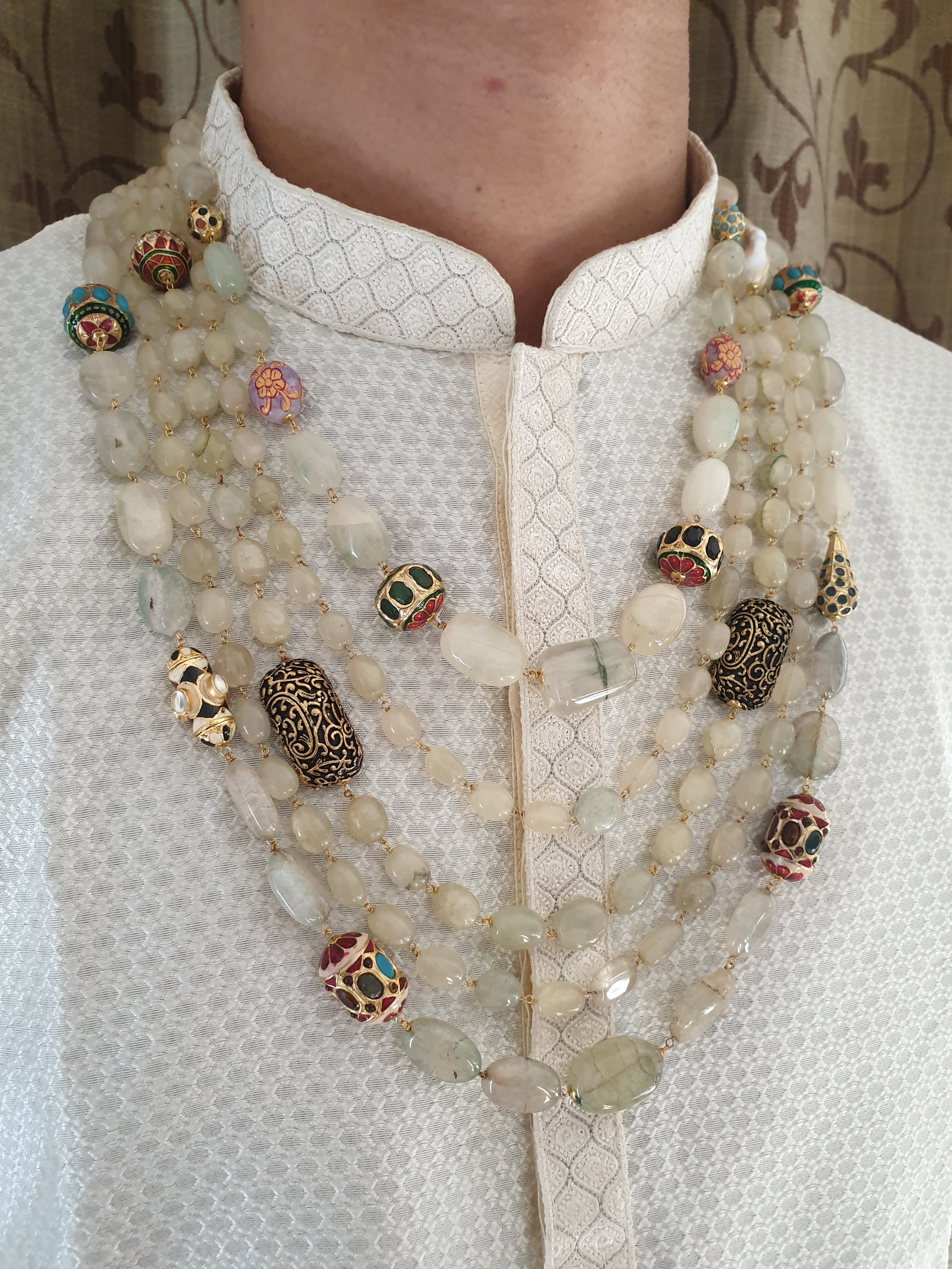 Yellow Stone Anitique Beaded Five Layered Necklace for Groom