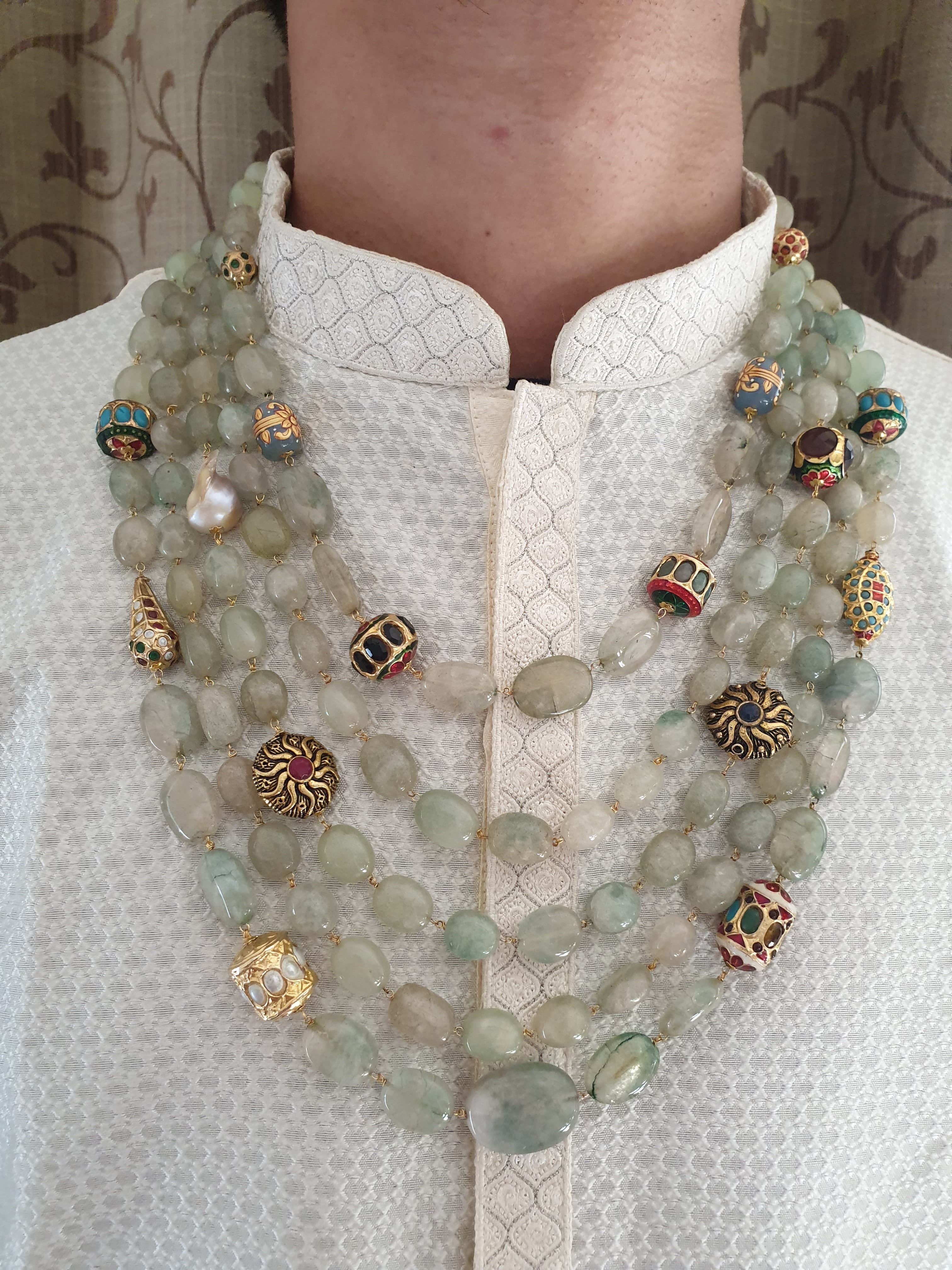 Emerald Green Beaded Antique Five Layered Groom Necklace for Wedding