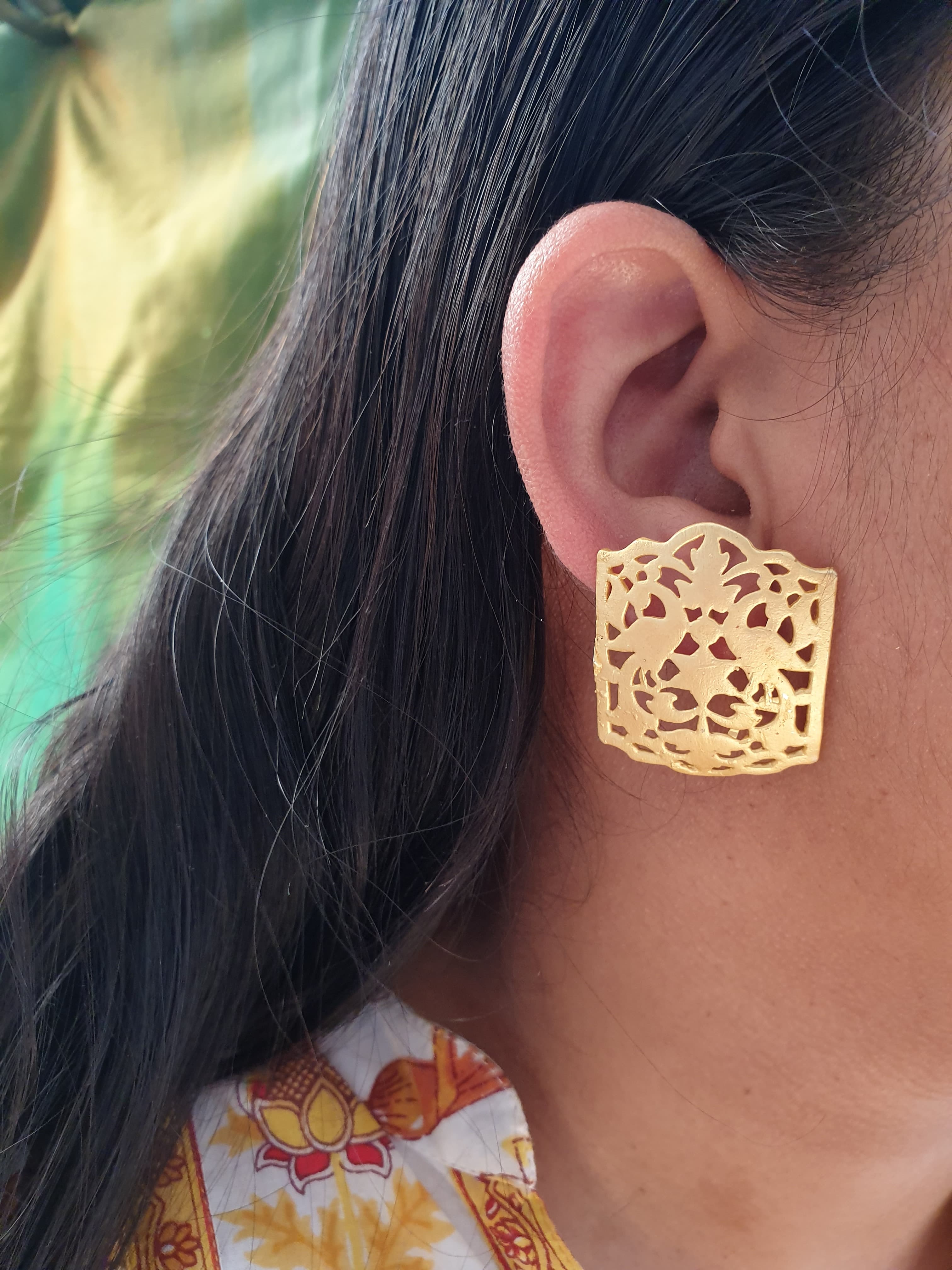 Peacock Gold Matte Stud Earrings