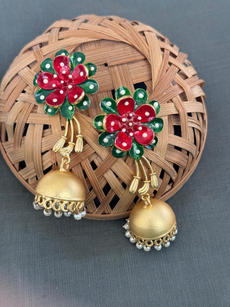 Floral Handpainted Jhumki Earrings