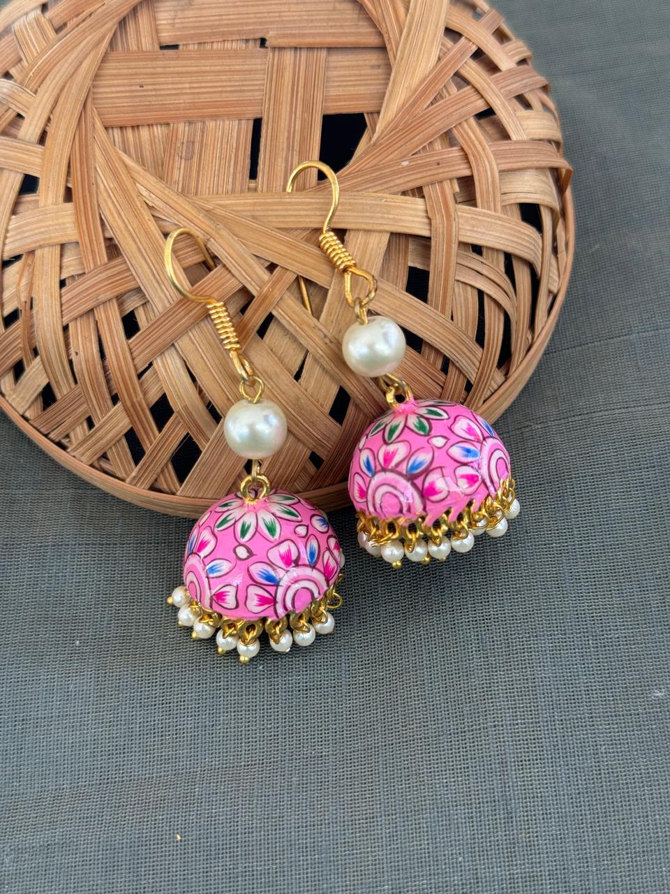 Pink Handpainted Jhumki Hoop Earrings – Jaipri