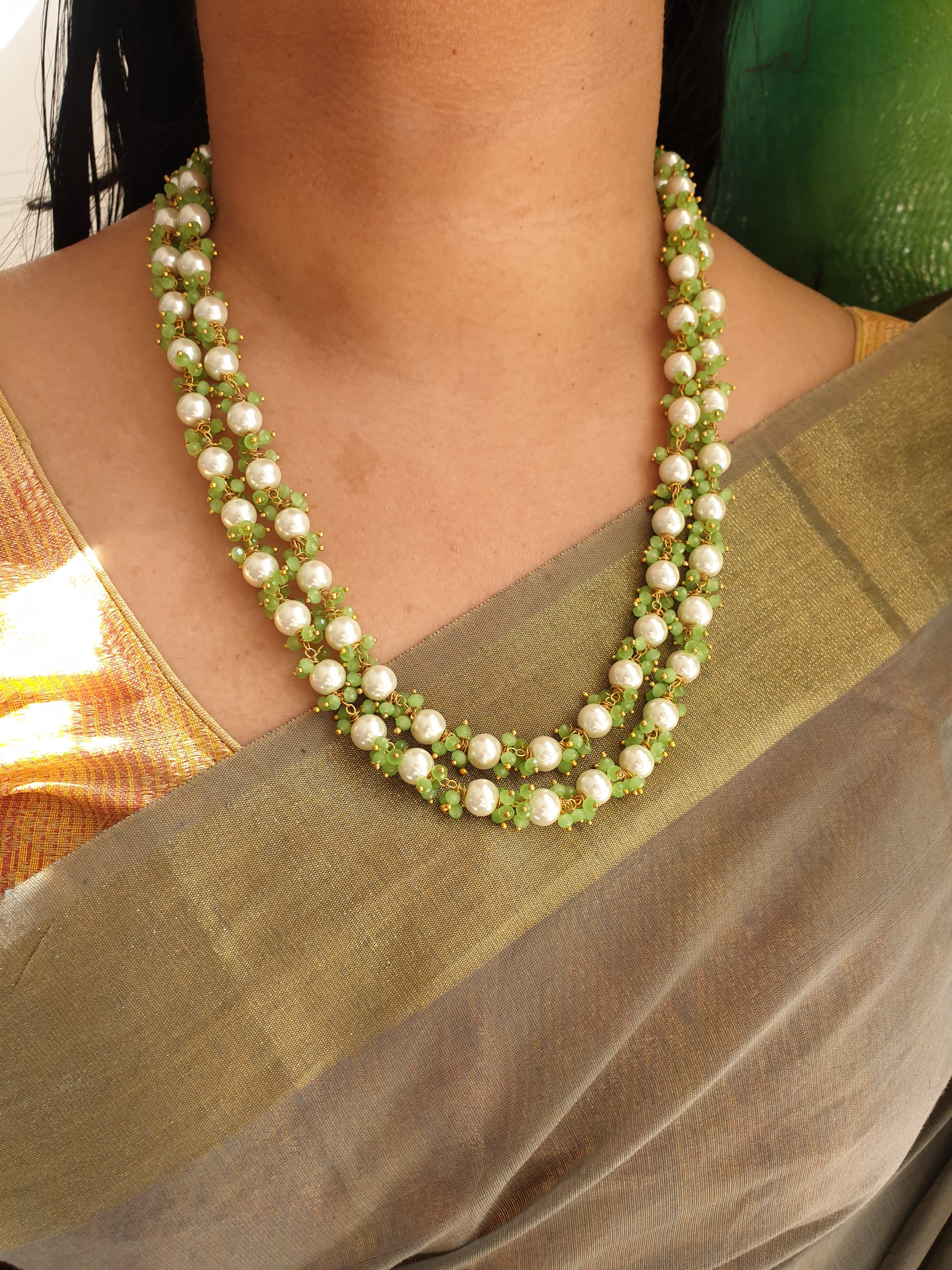 Pearl and Green Beaded Necklace
