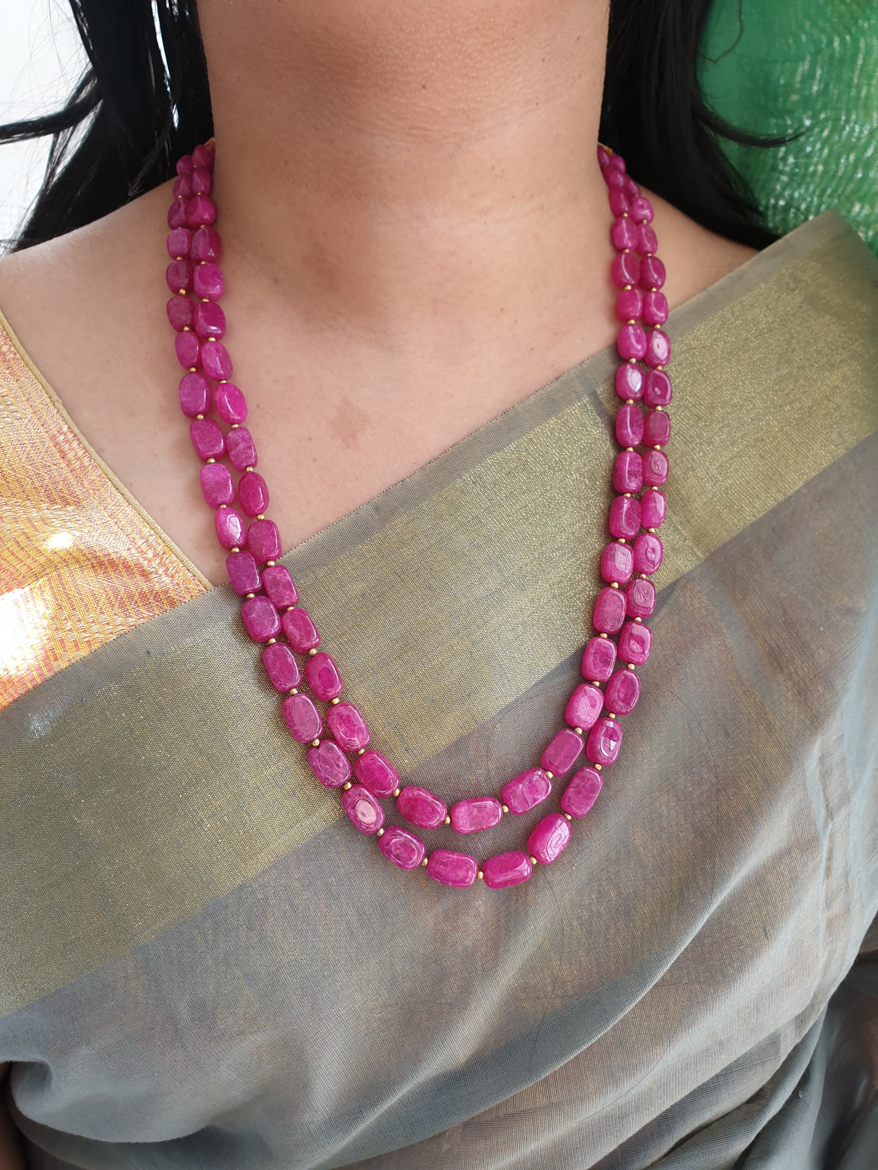 Hot Pink Double Layered Beaded Necklace