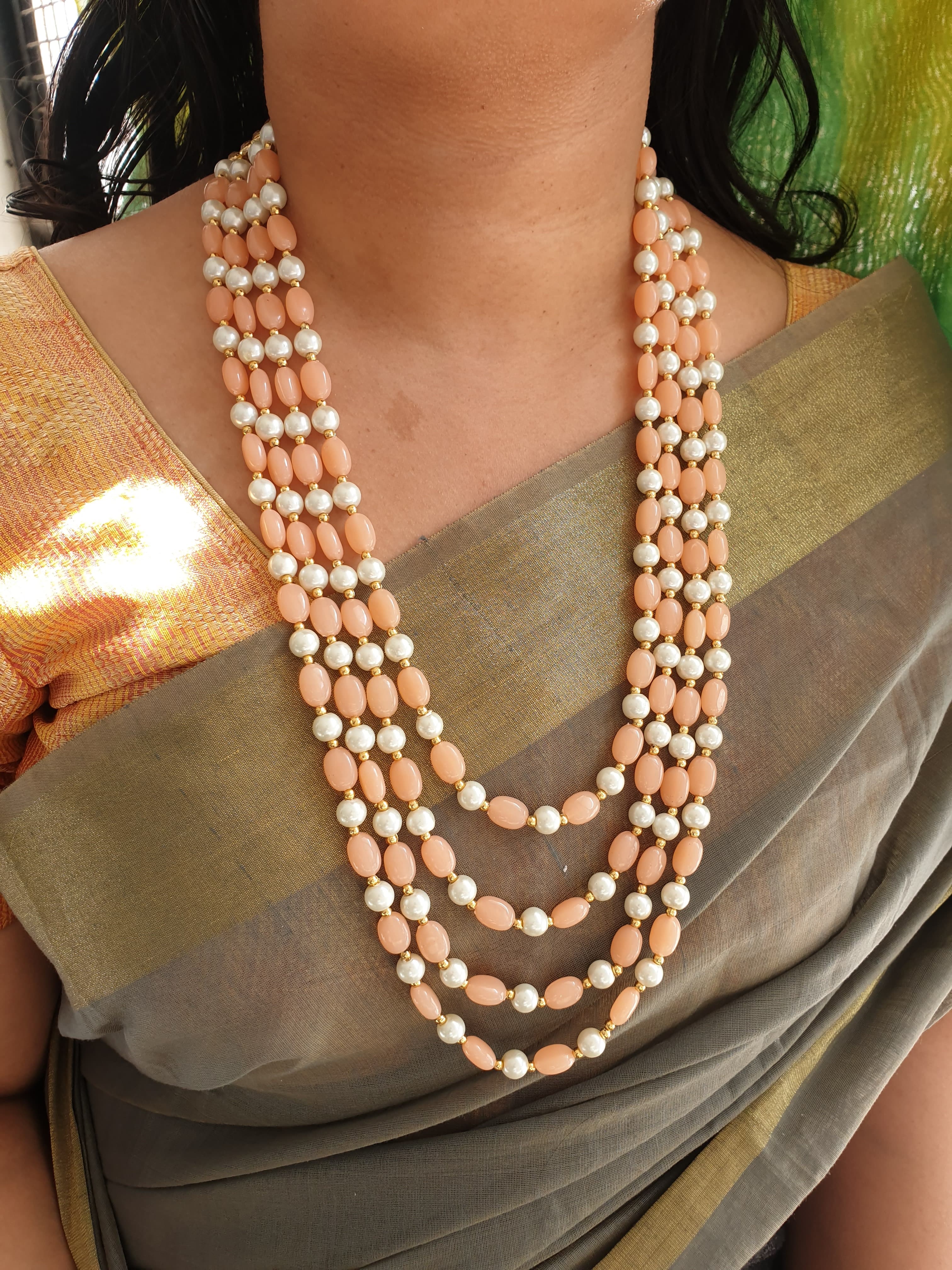 Rose Quartz & Pearl Beads Stone Beautiful Necklace