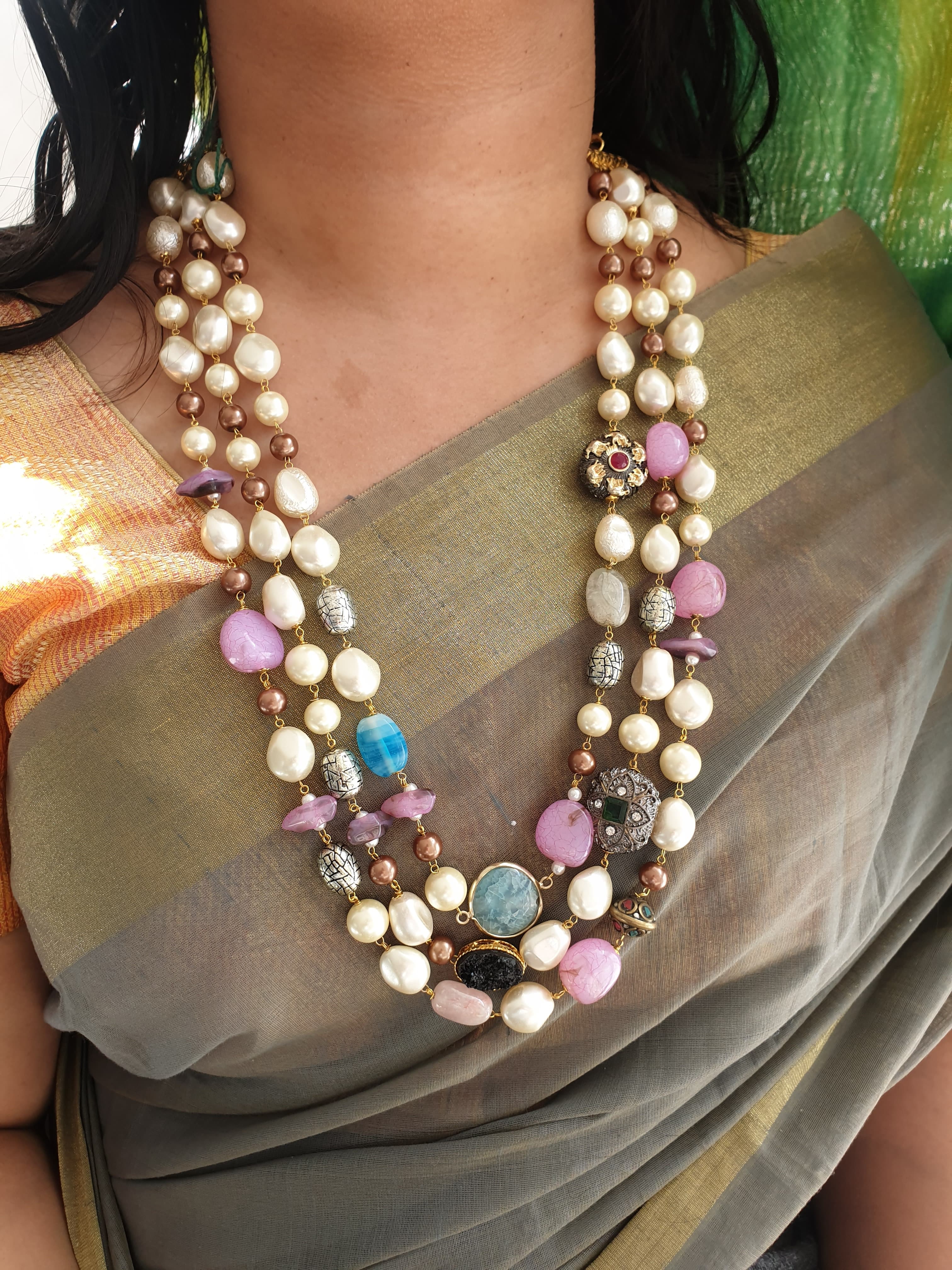 Multi Layered Contemporary Necklace with Earrings