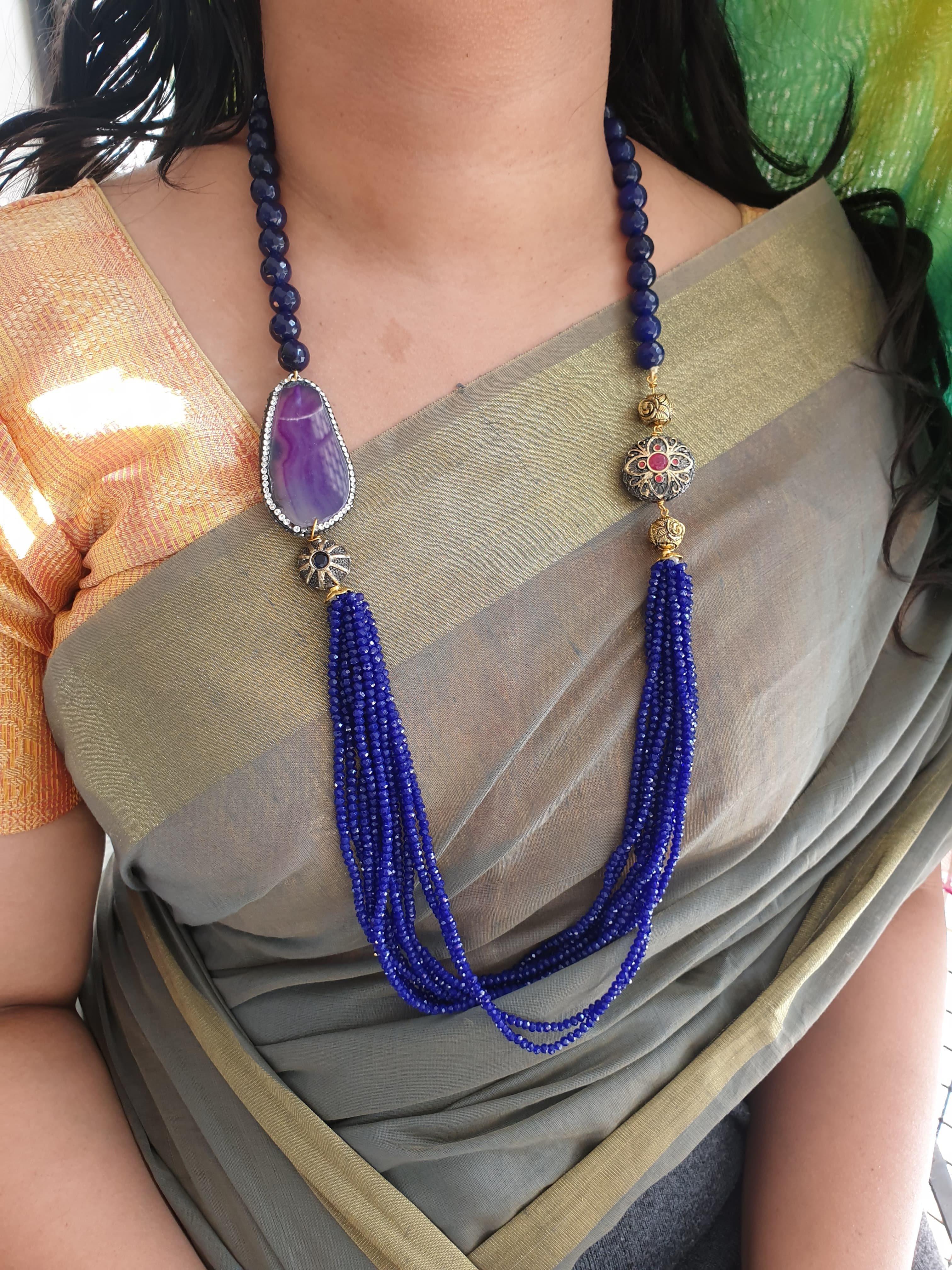Antique and Blue Beaded Necklace Set