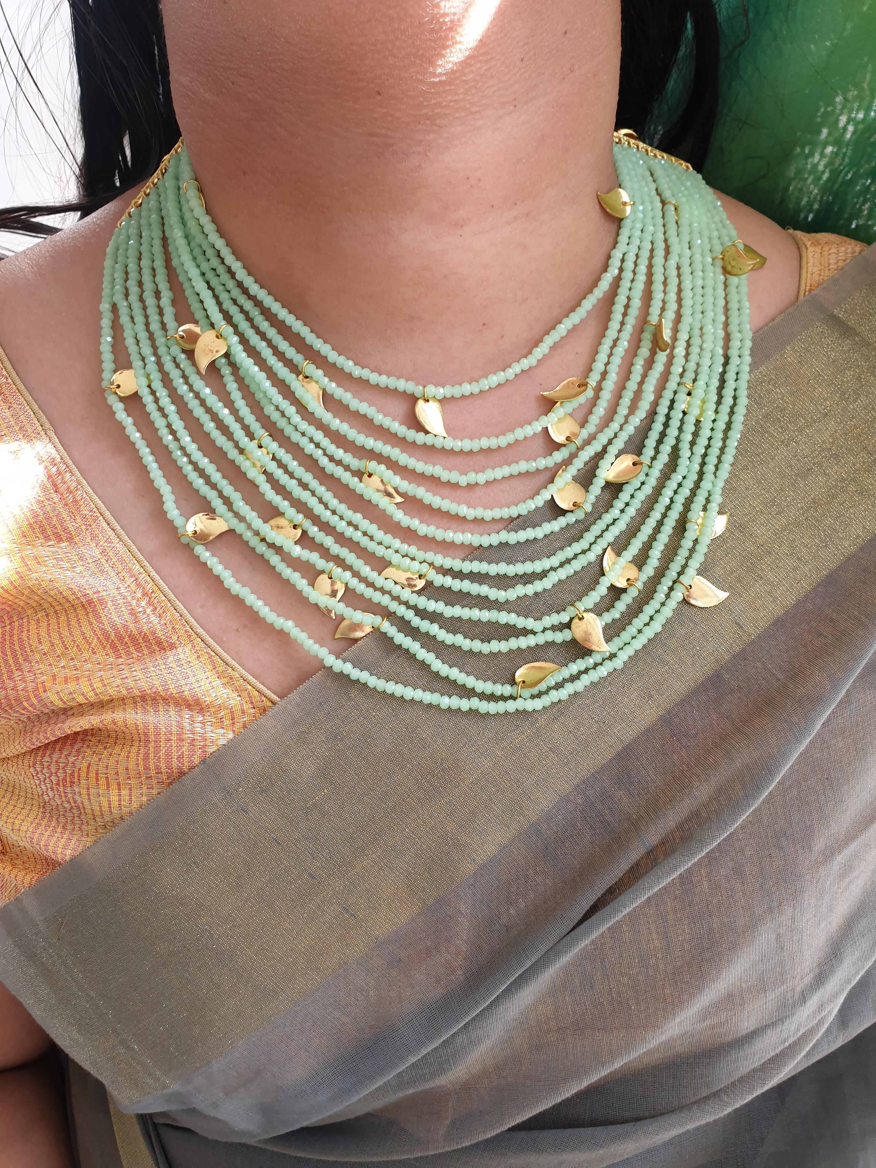 Multilayered Golden Petals Necklace With Earrings