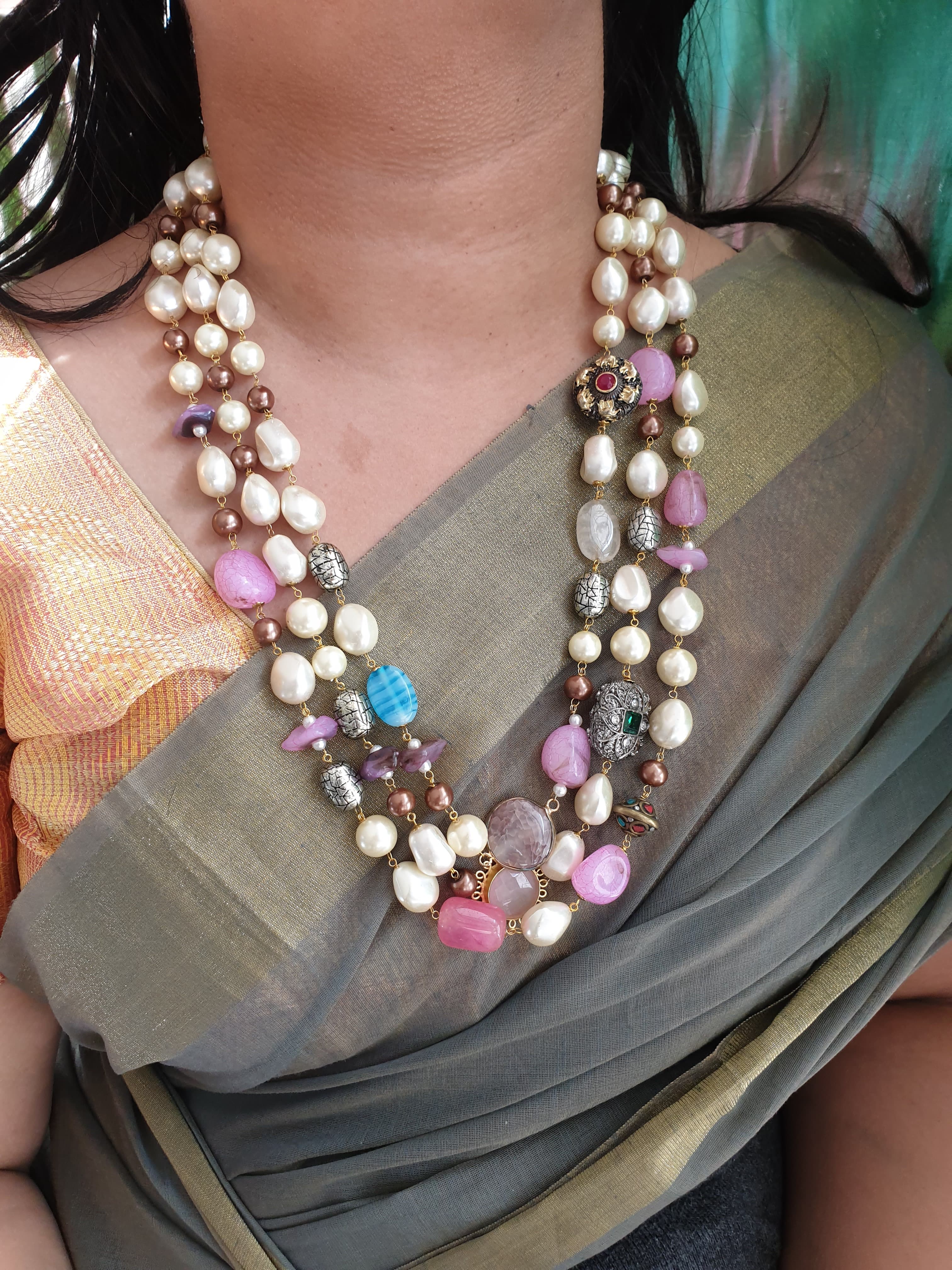 Designer Multi Beaded Contemporary Necklace with Earrings