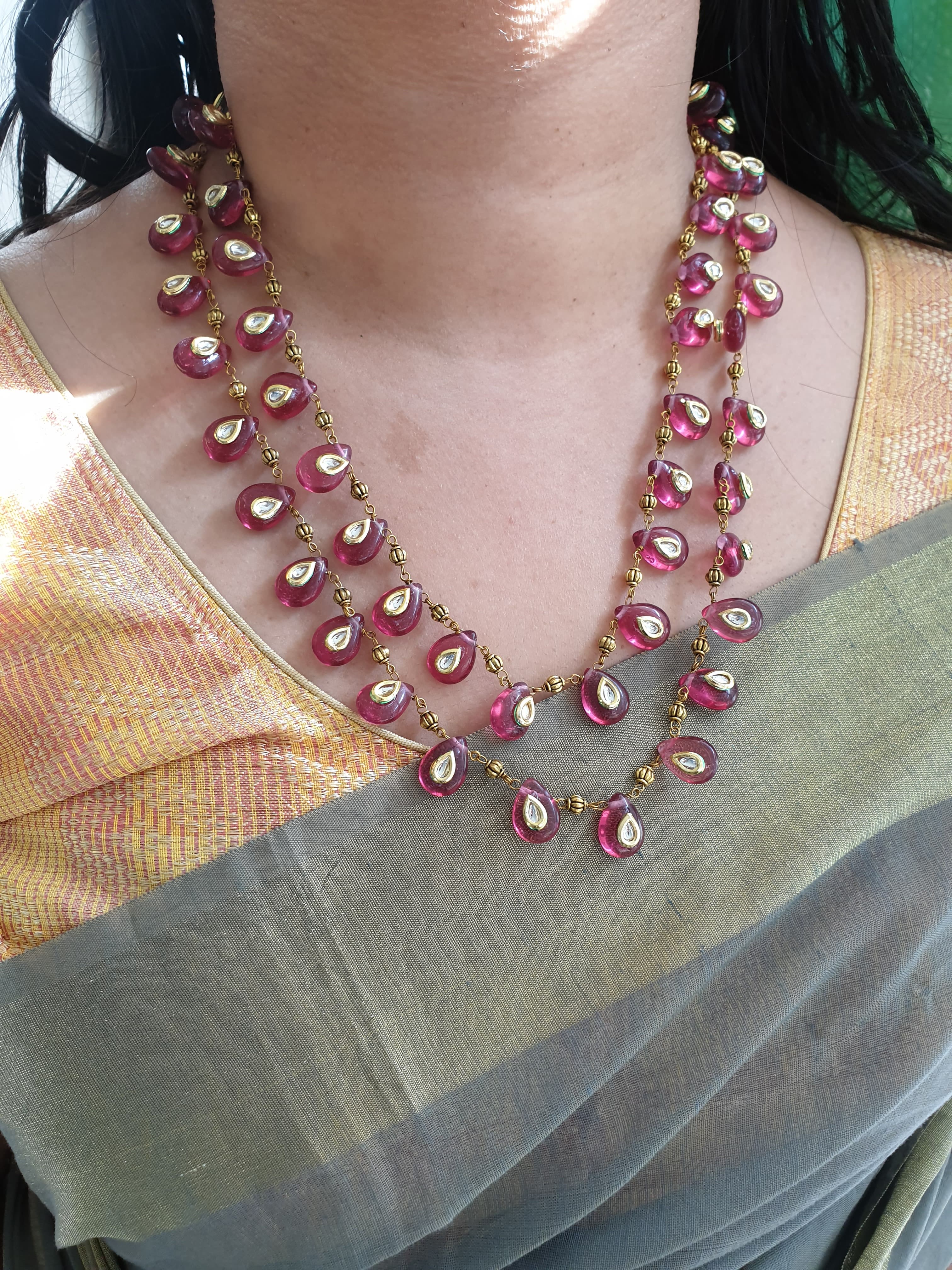 Pink Kundan Drop Delicate Necklace