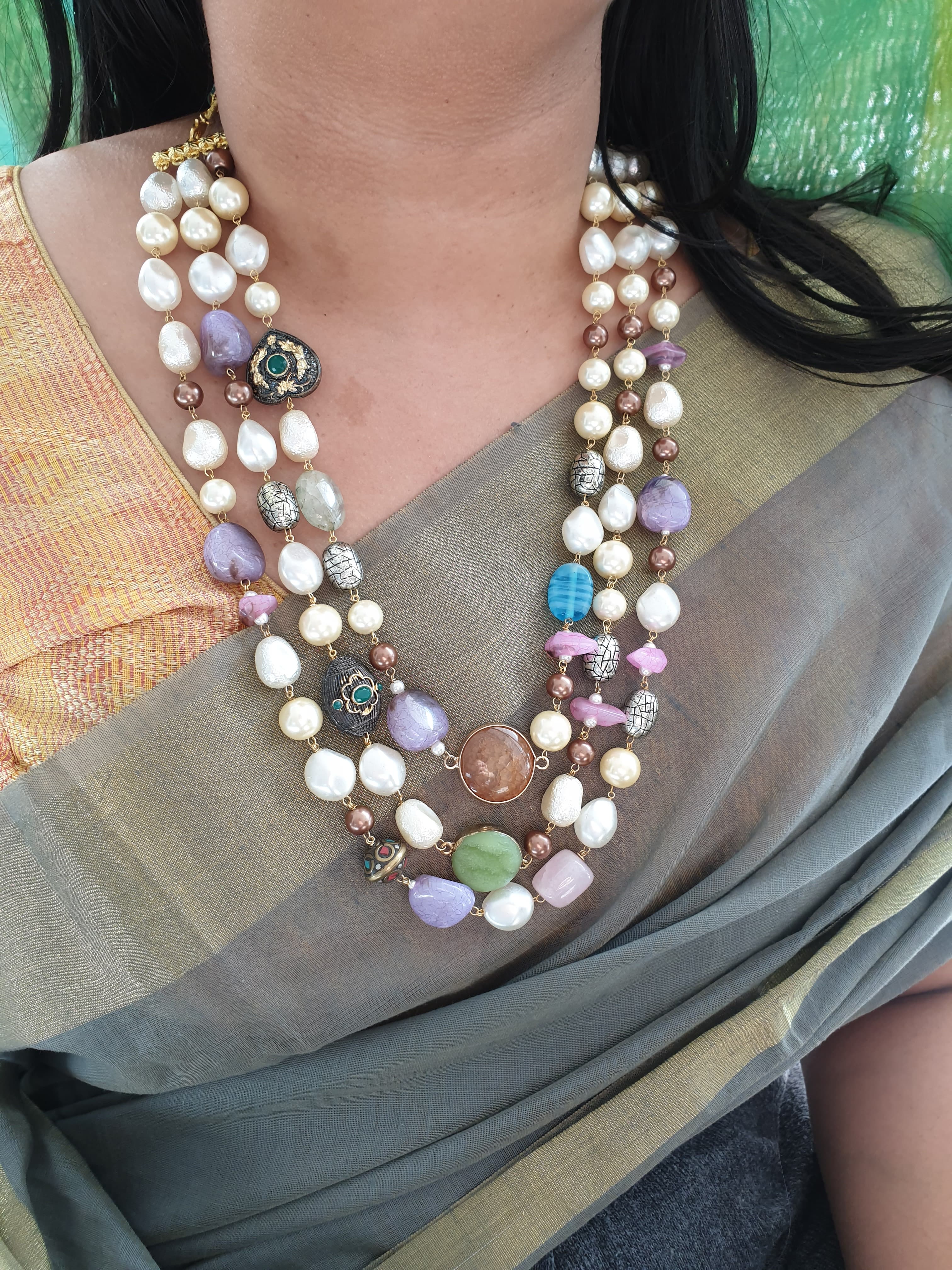 Multi Beaded Contemporary Necklace with Earrings