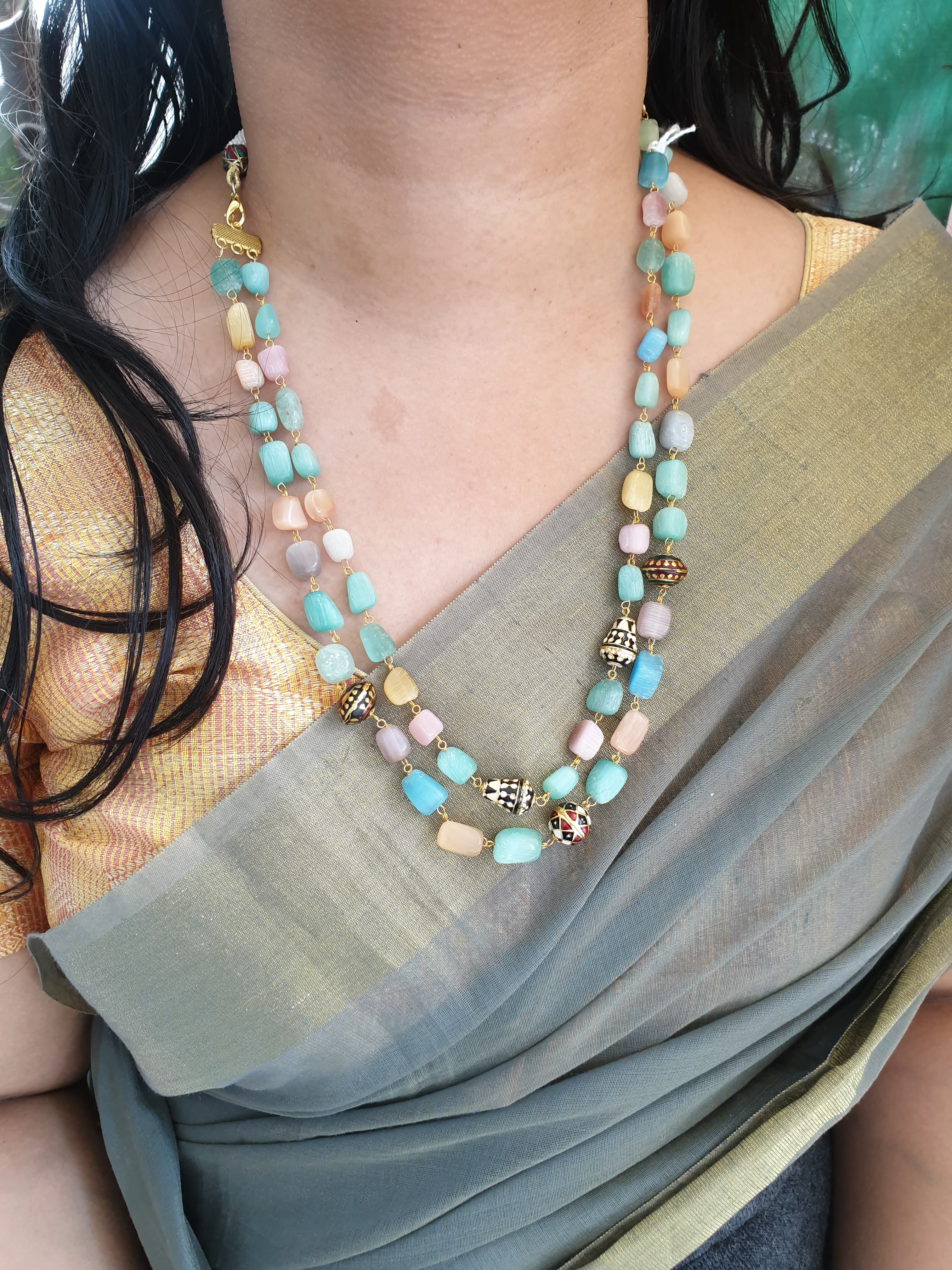 Multi Color Necklace With Traditional Beads and Earrings