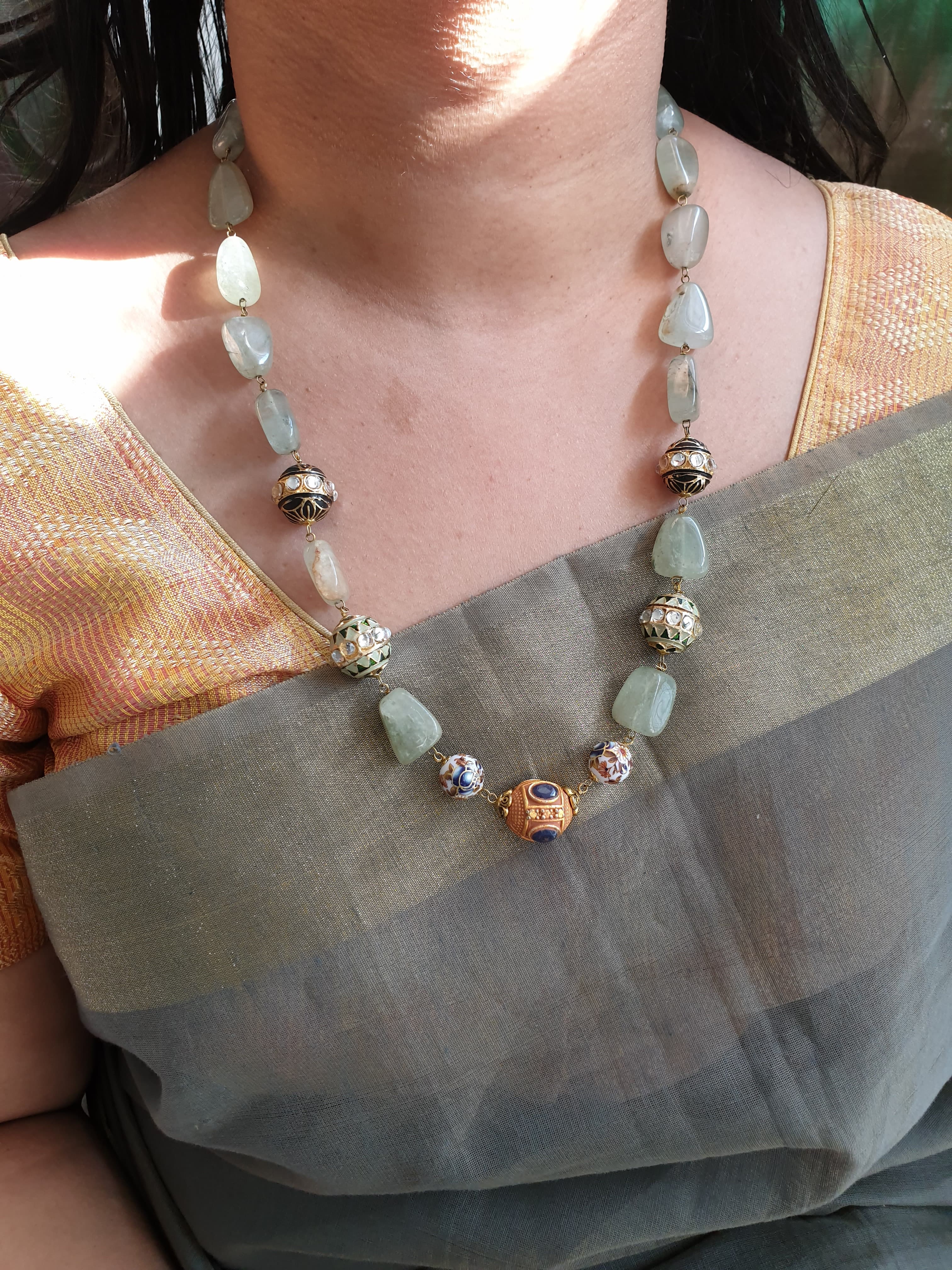 Fancy Stone Beaded Necklace With Earrings