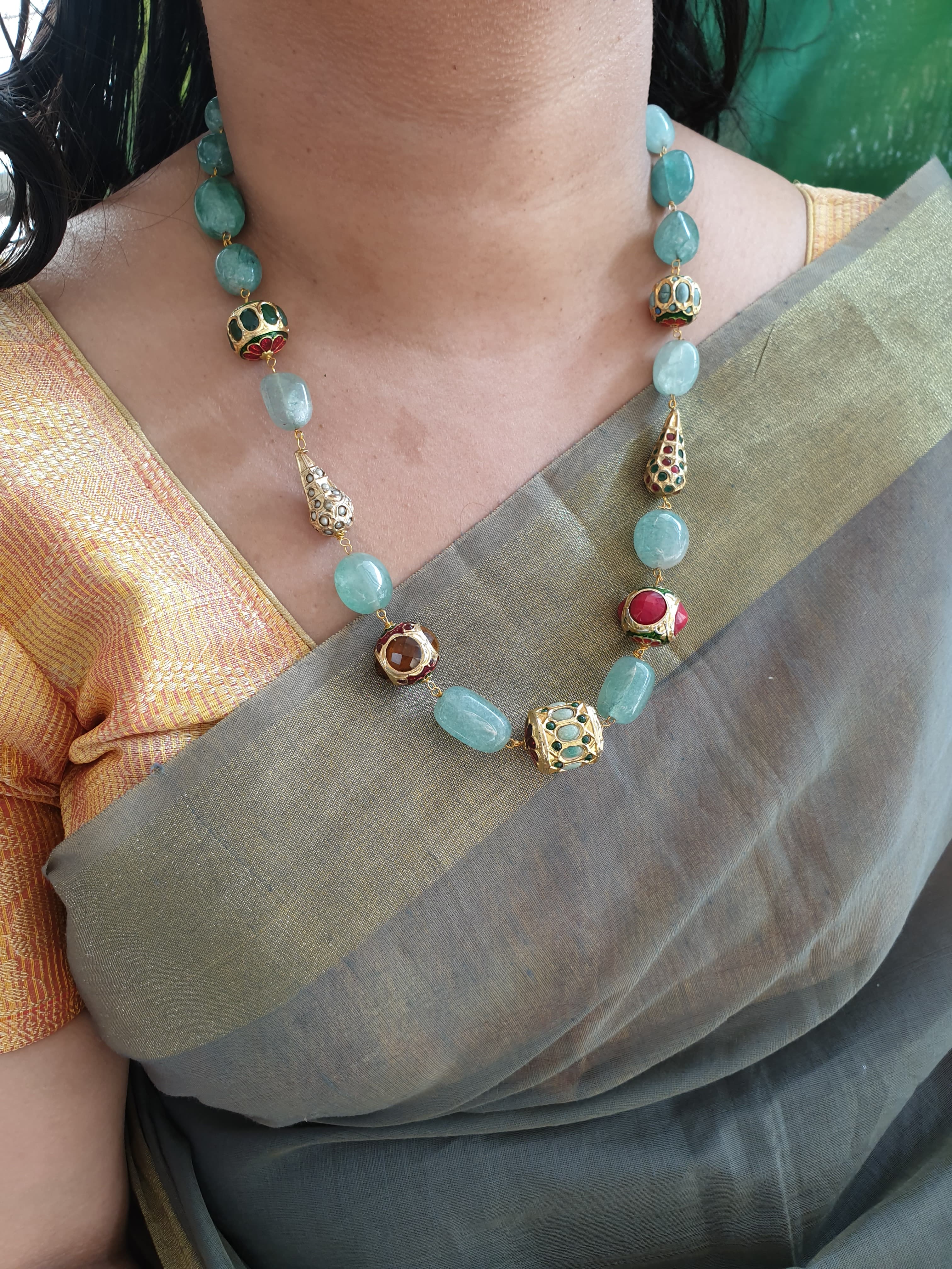 Jadau Beaded Fancy Necklace With Earrings