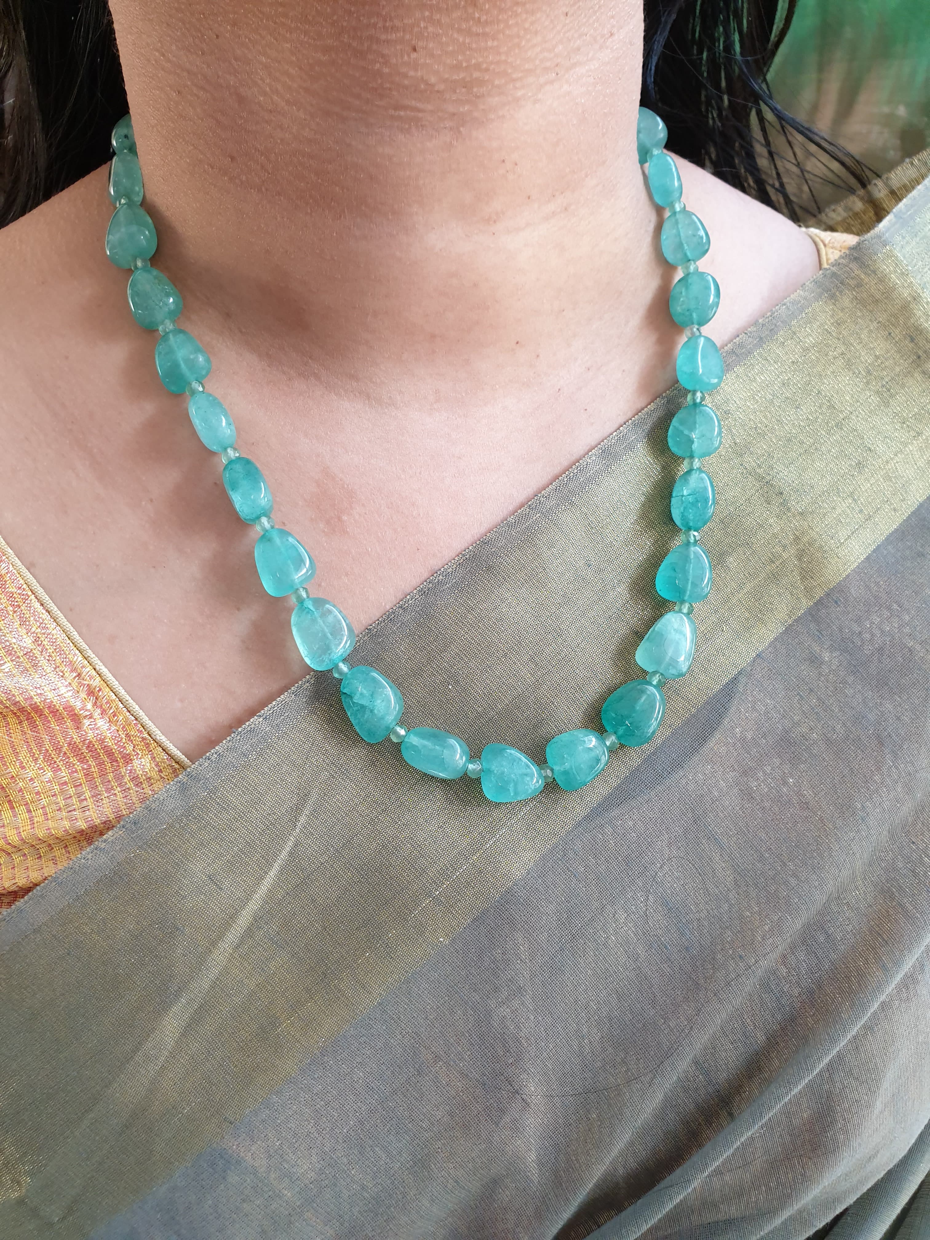 Green Jade Stone Beaded Necklace – Jaipri - Main Image