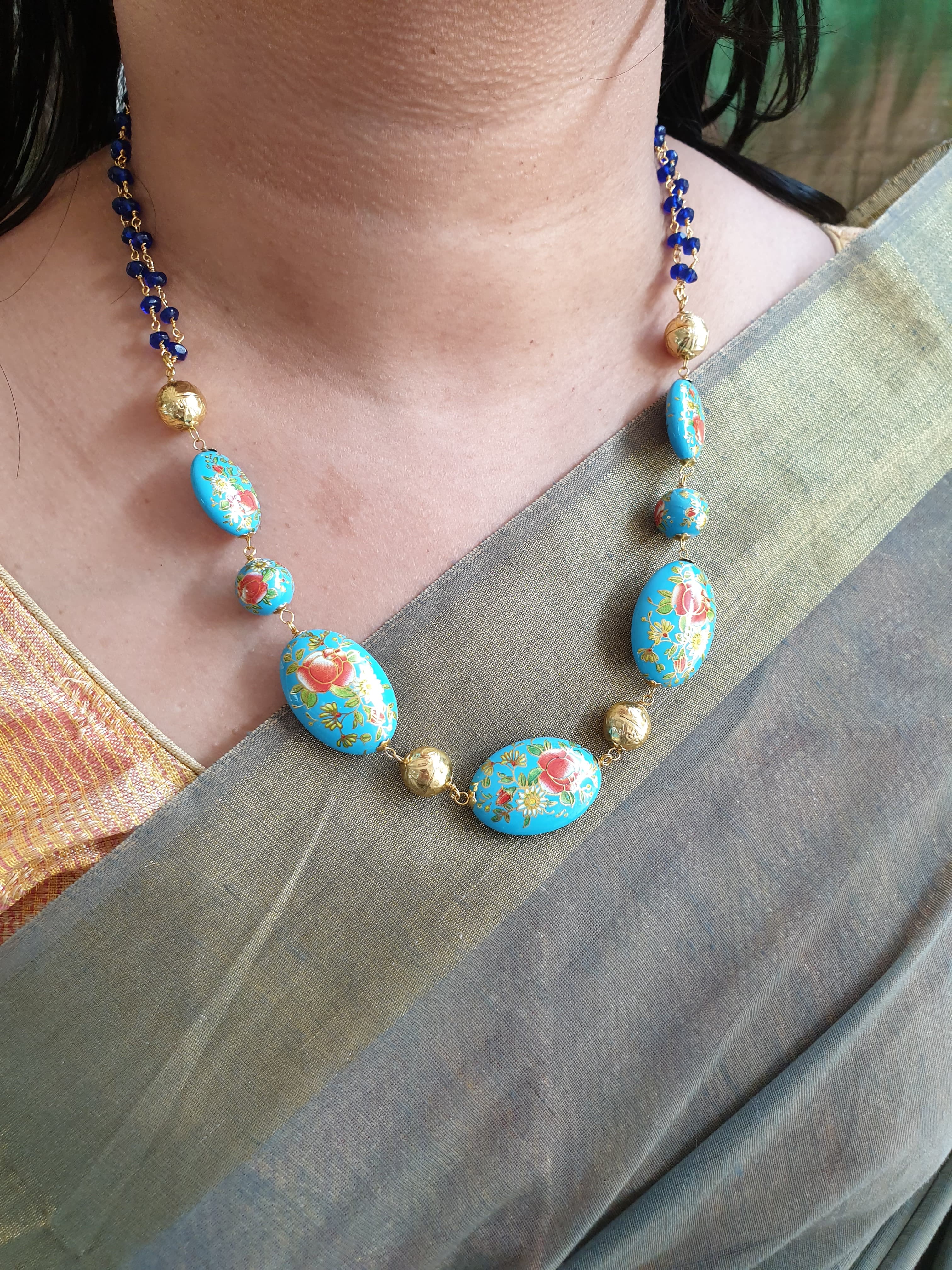 Designer Floral Meenakari Gold Necklace With Earrings