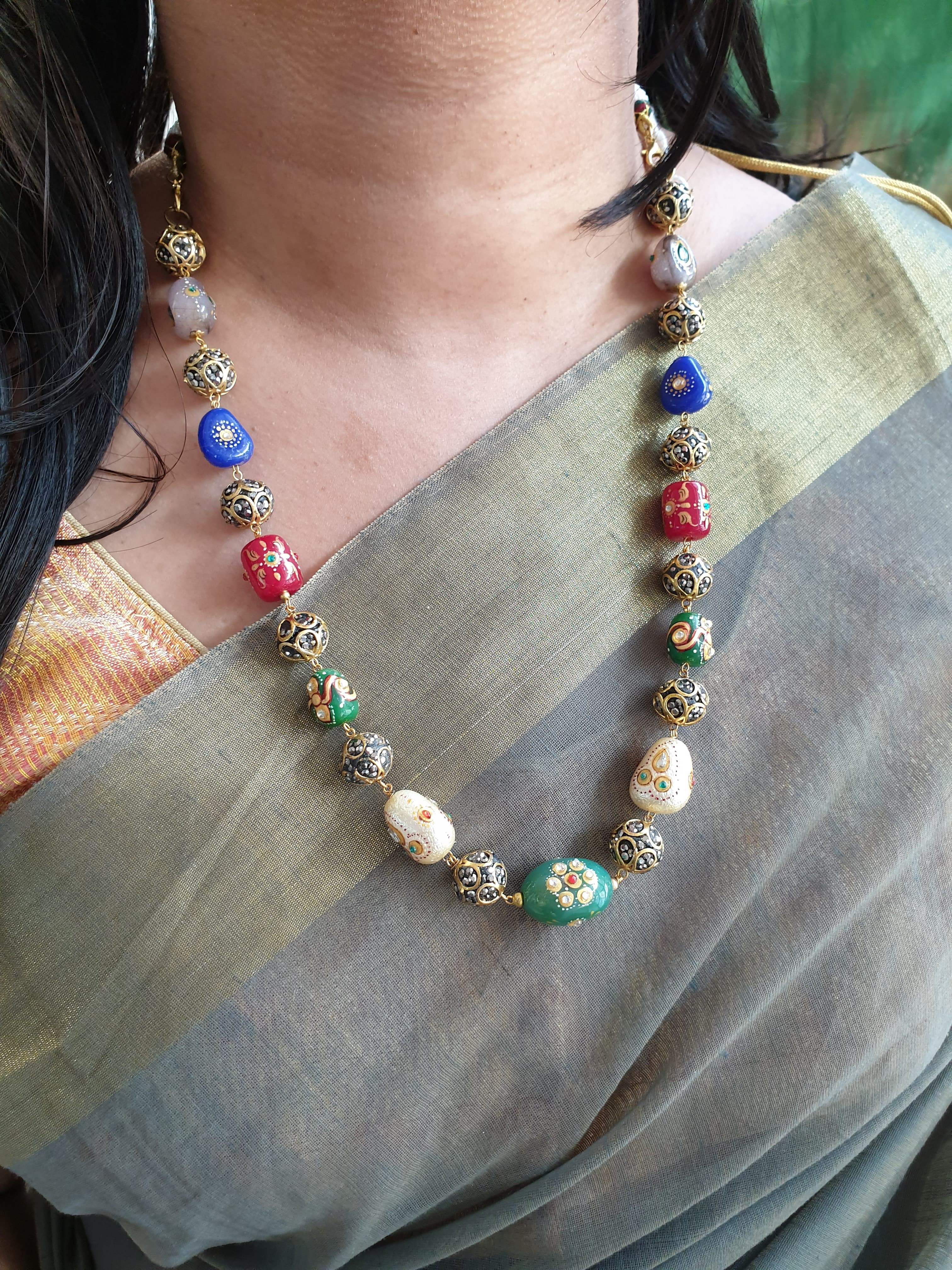 Multi Handpainted Bead Necklace Set