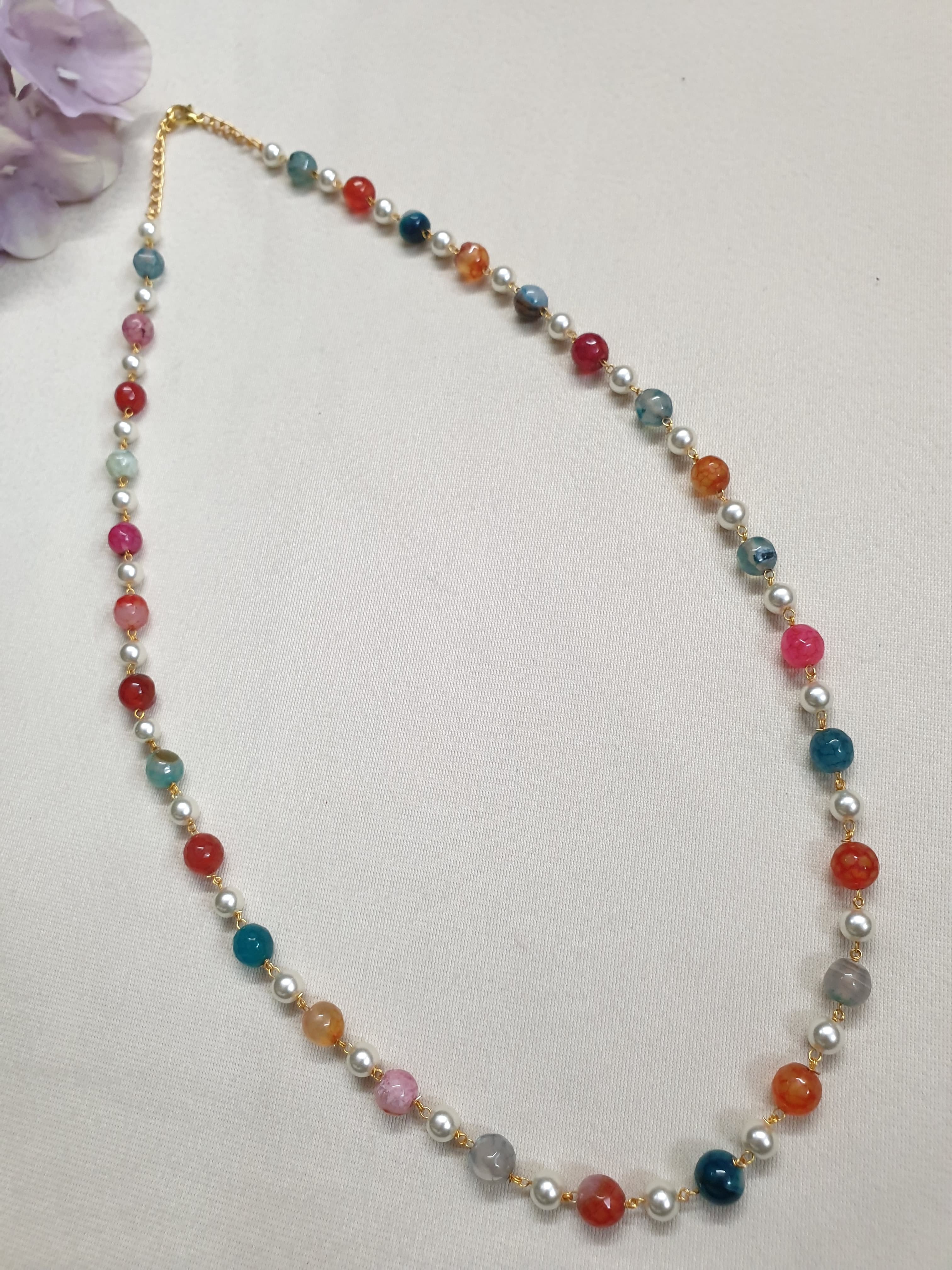 Multi Stone and Pearl Beaded Single Layered Mala