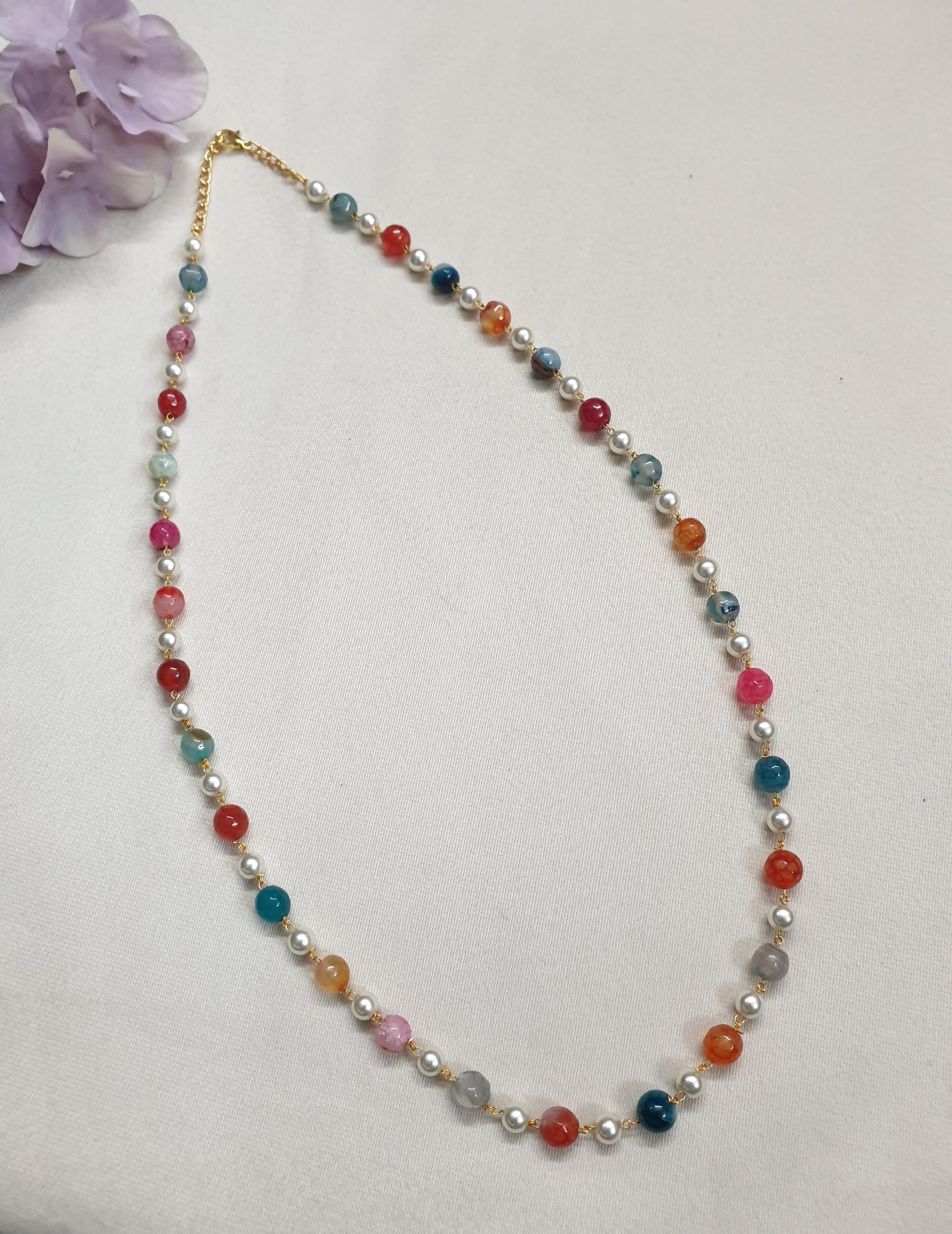 Multi Stone and Pearl Beaded Single Layered Mala