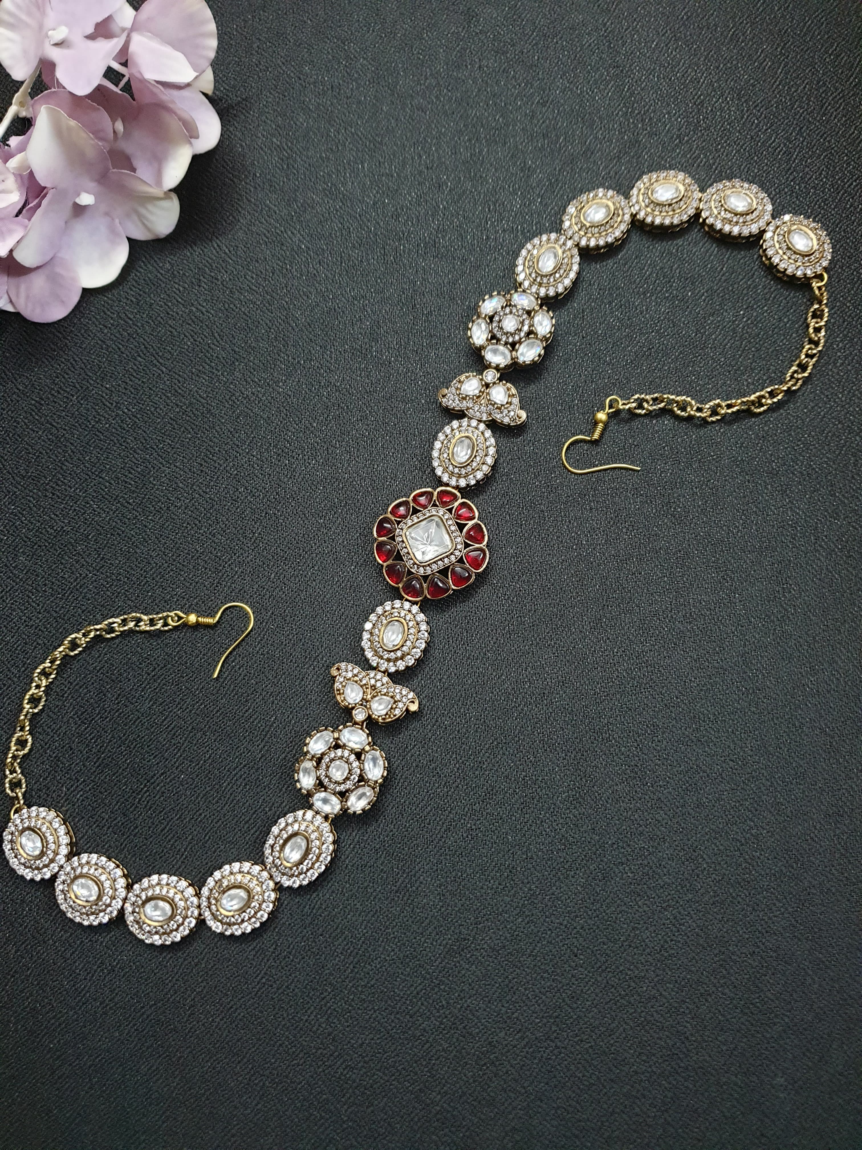 Designer Red Stone Kundan Matha Patti