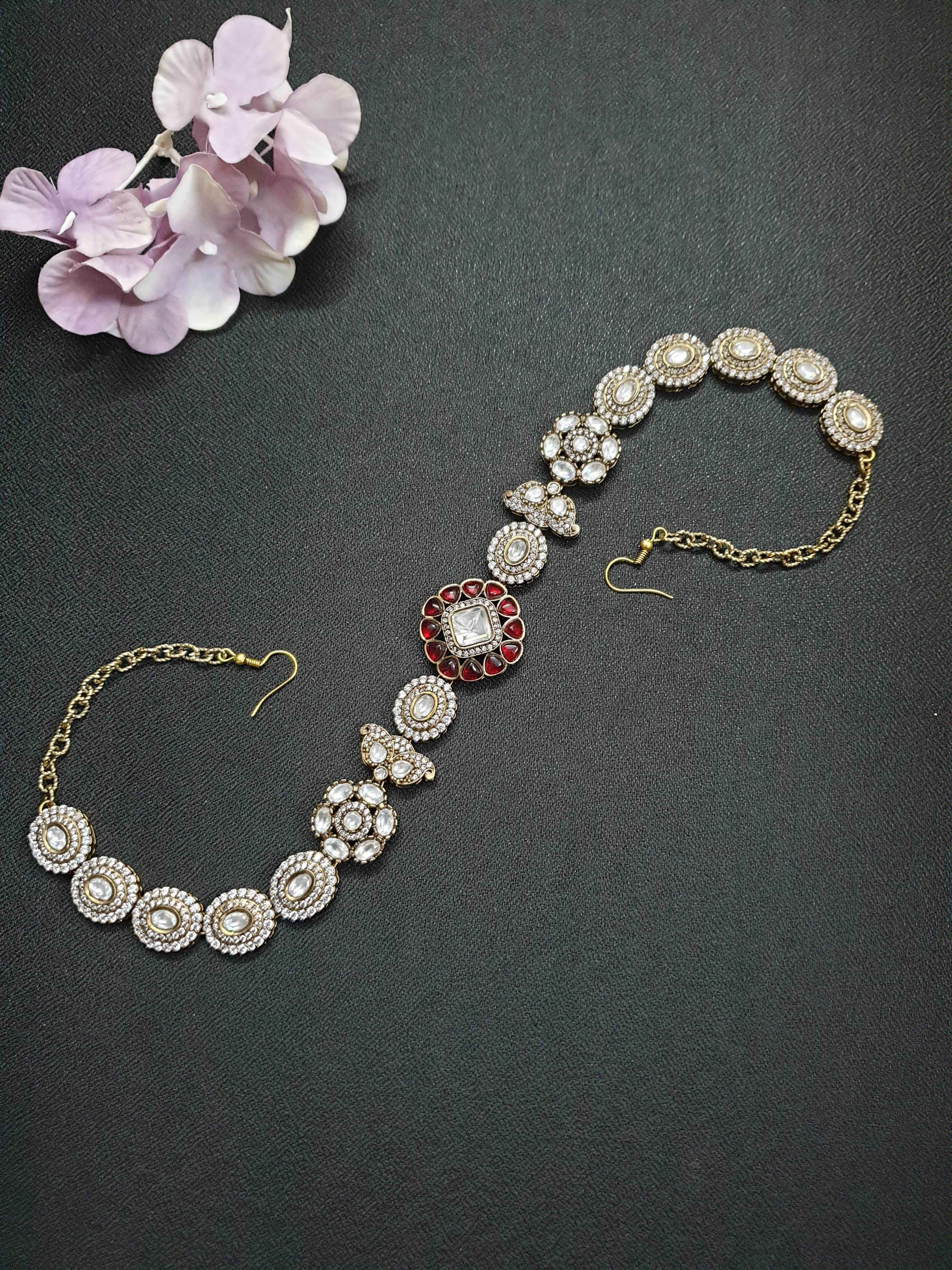 Designer Red Stone Kundan Matha Patti