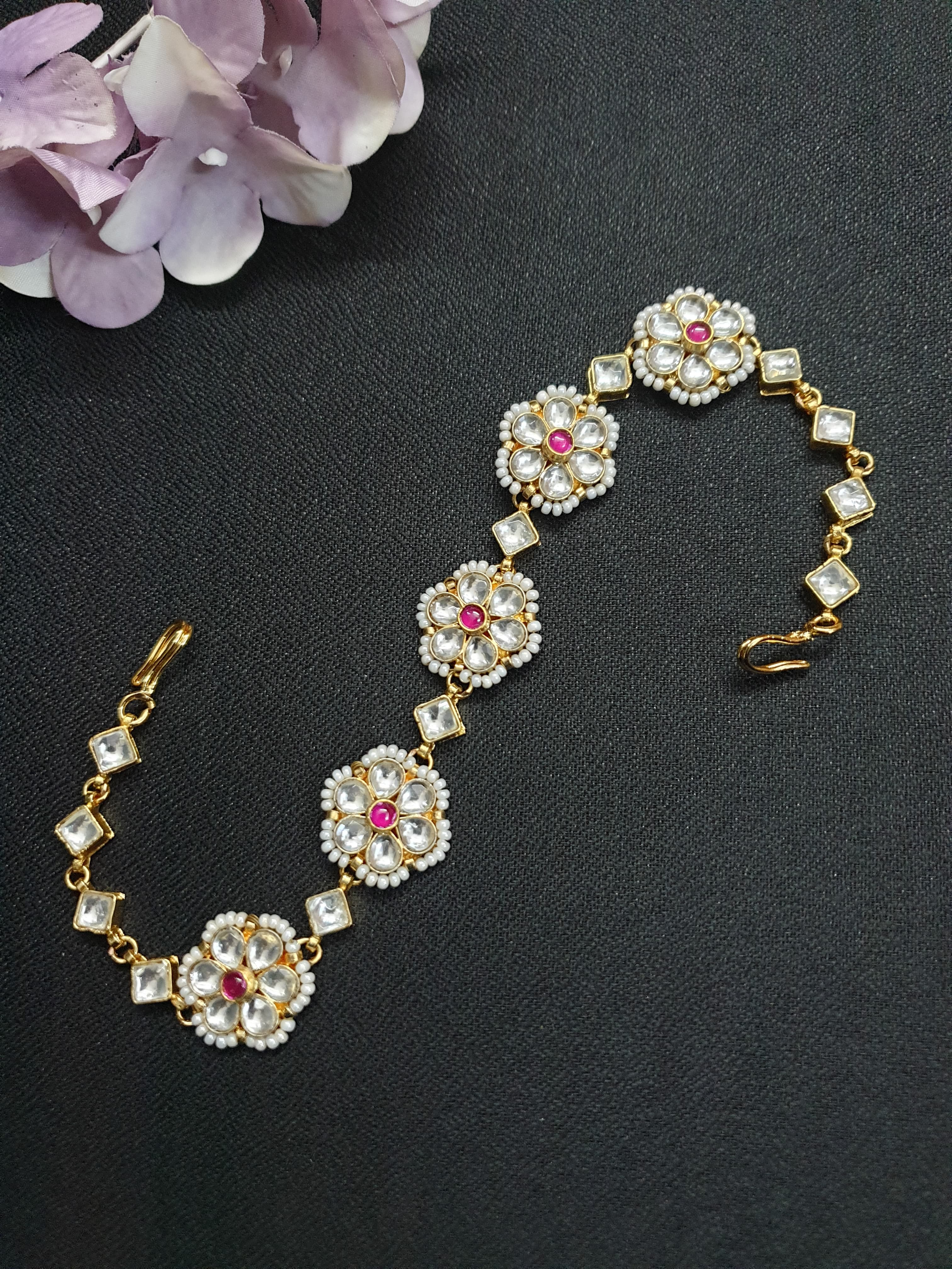 Floral Red Stone Kundan Matha Patti