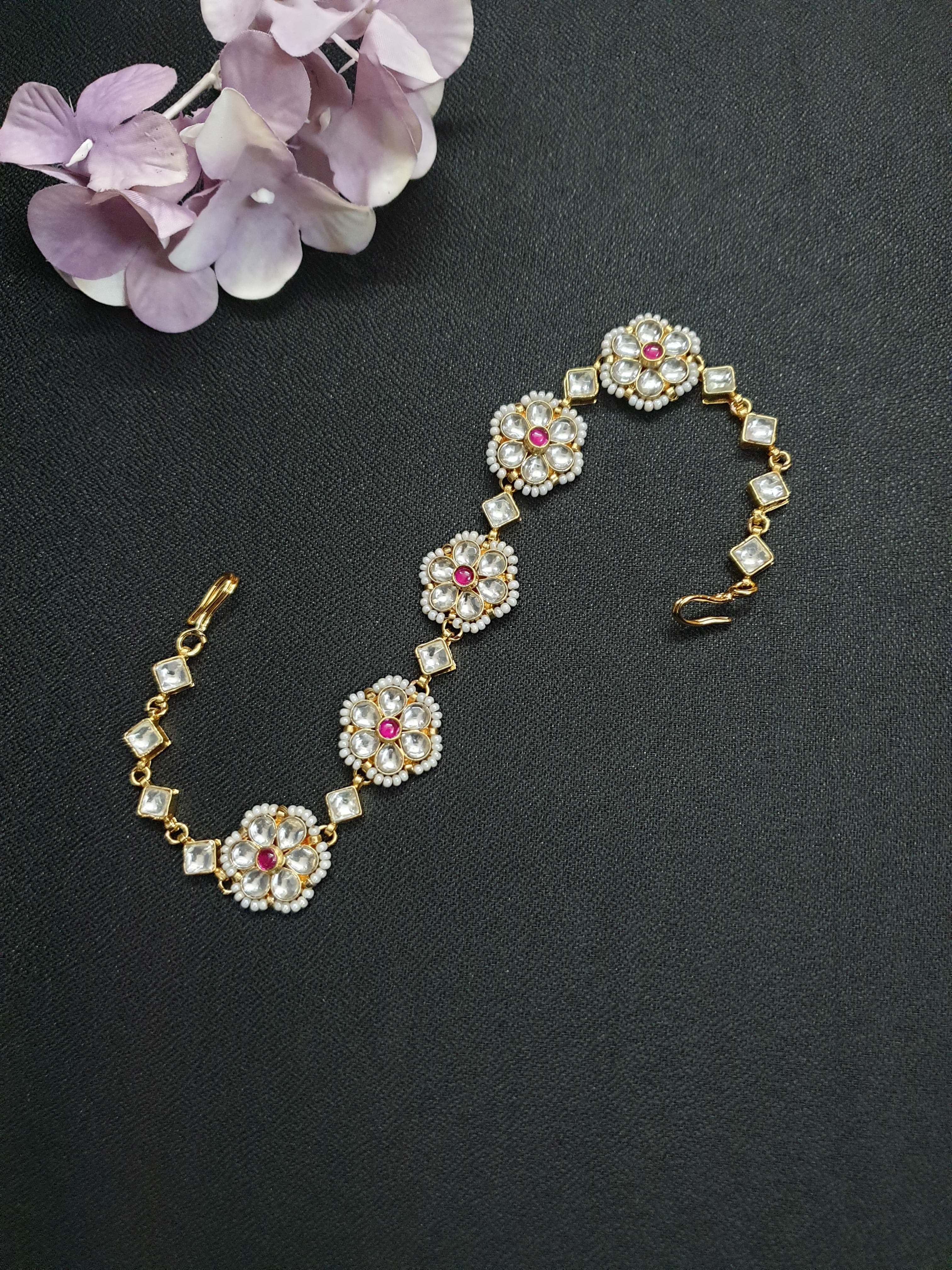 Floral Red Stone Kundan Matha Patti