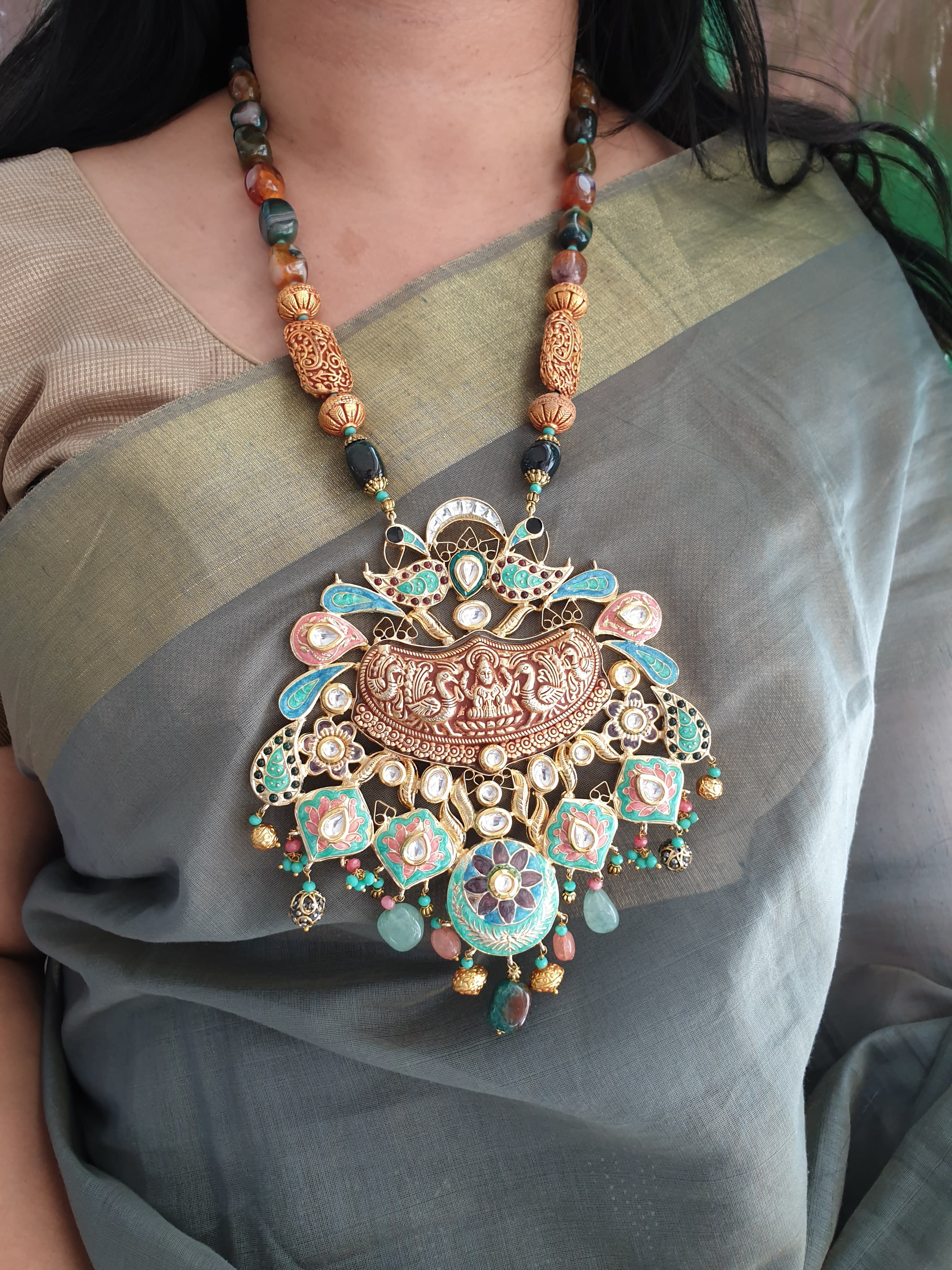 Bridal Fusion Multicolor Beads Stone Pendant With Earrings