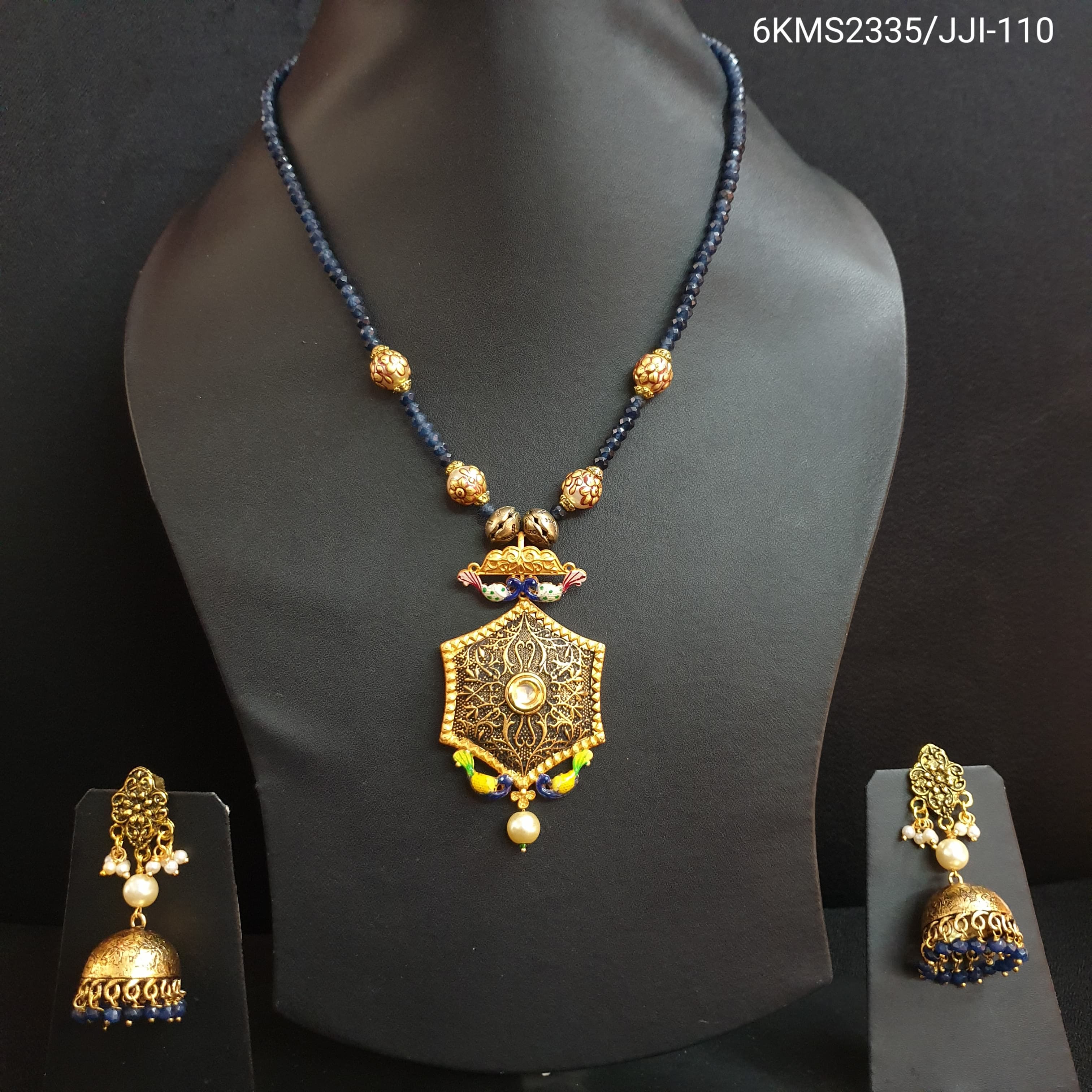 Blue Single Layer Meenakari Pendant Set With Earrings