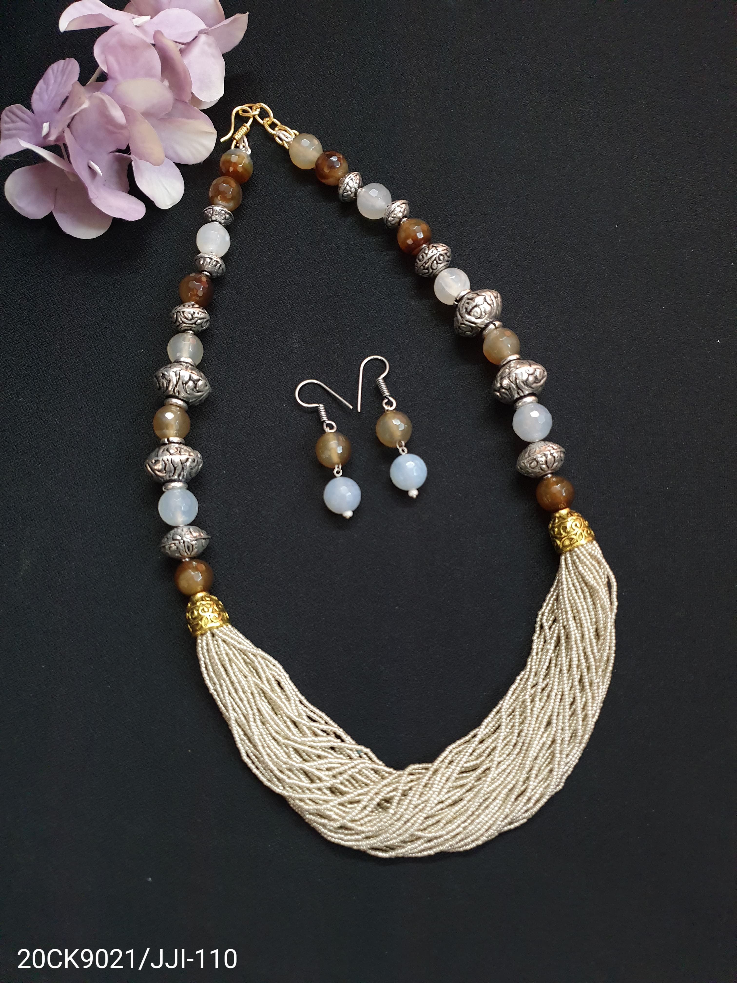 Silver Seed Bead Necklace Set