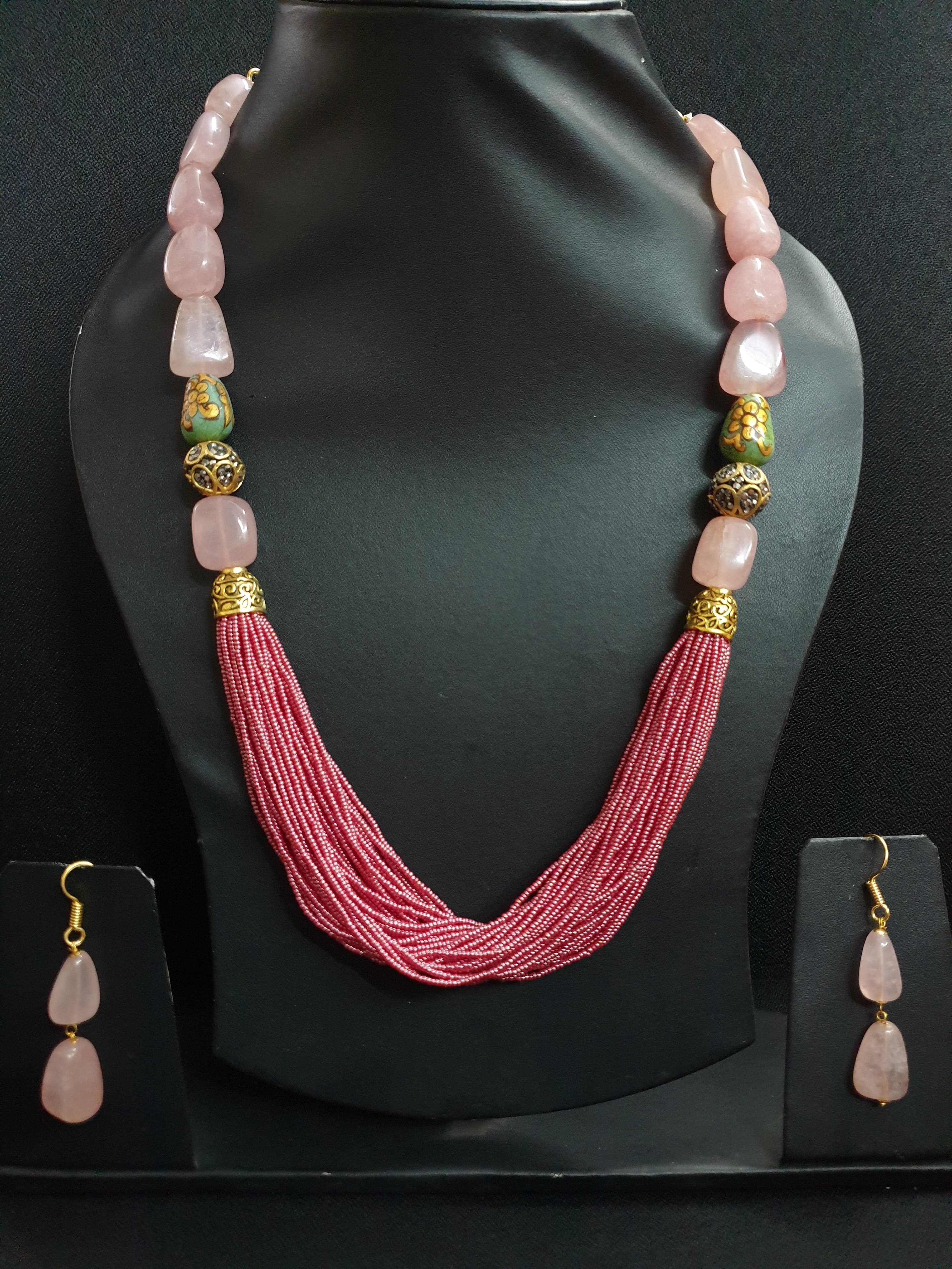 Fushcia Pink Seed Bead Necklace Set
