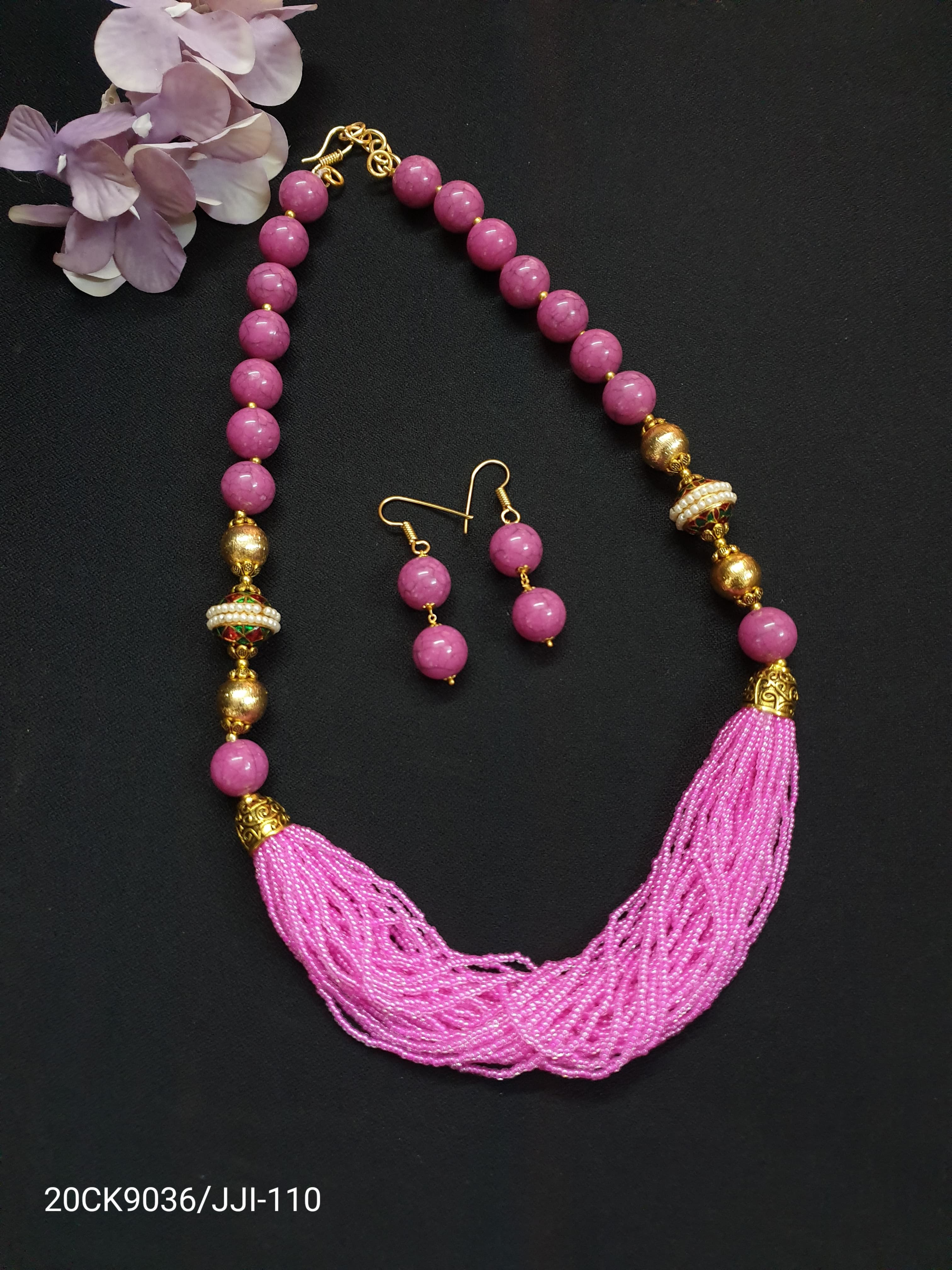 Bright Pink Seed Bead Necklace Set